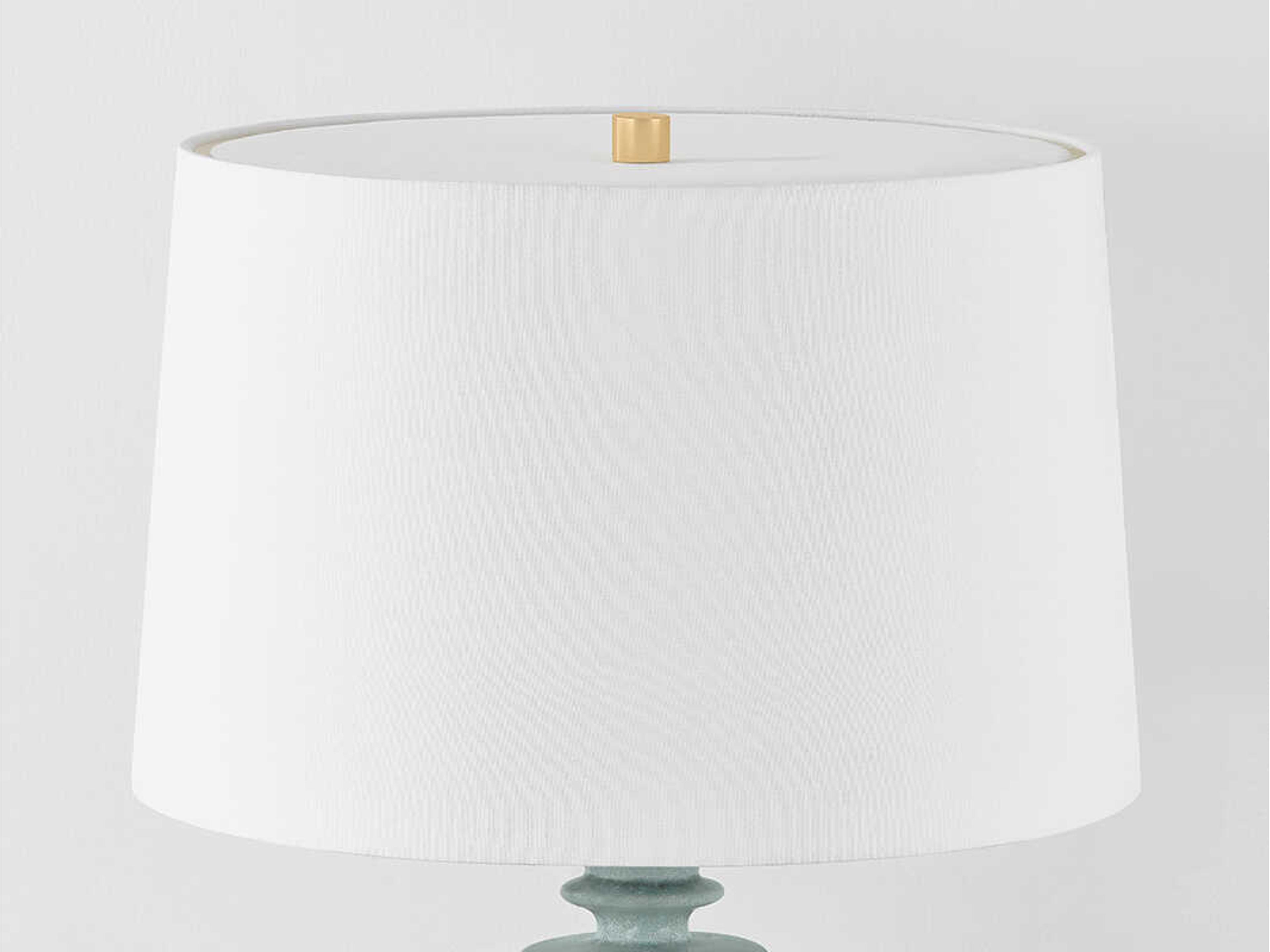 Hudson Valley Bellmawr Aged Brass Ceramic Reactive Palladian White Linen Green Buffet Lamp