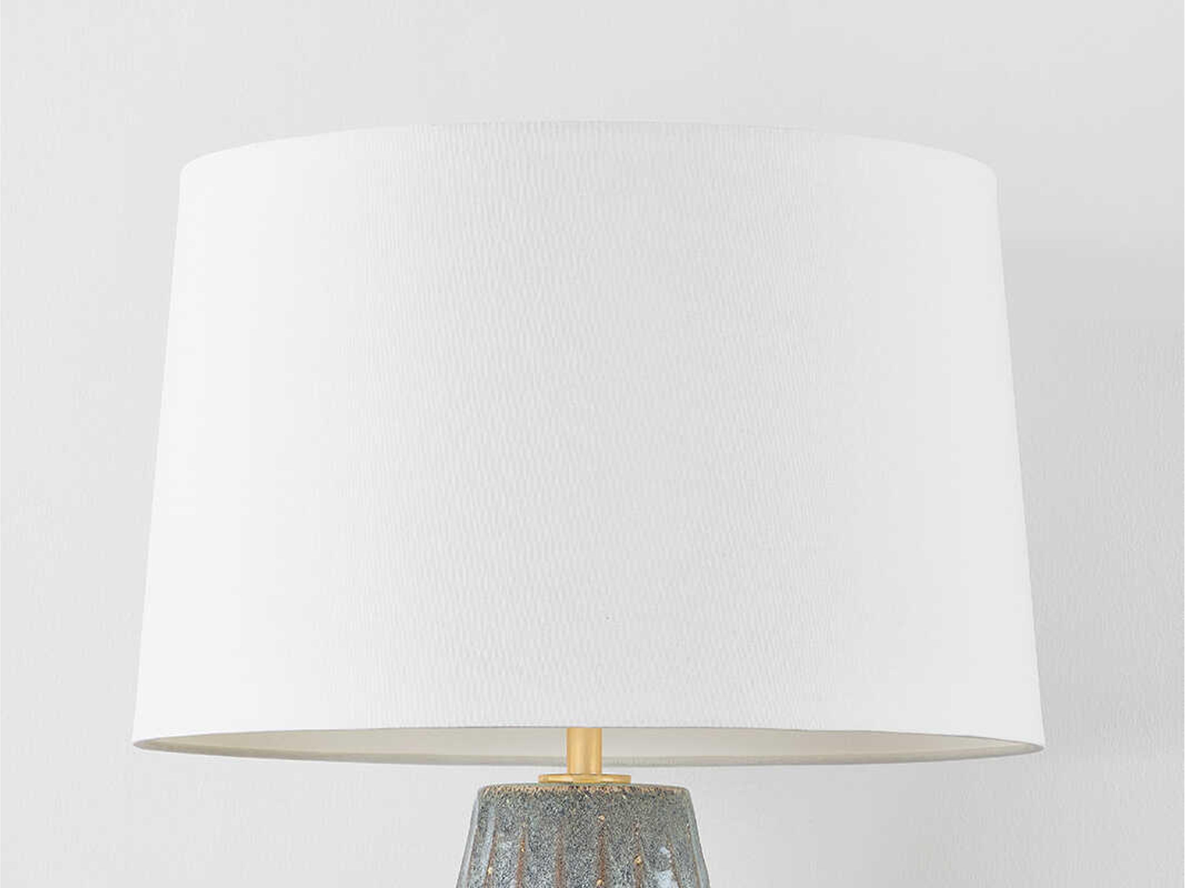Hudson Valley Alloway Aged Brass Ceramic Swept Coast White Linen Blue Buffet Lamp