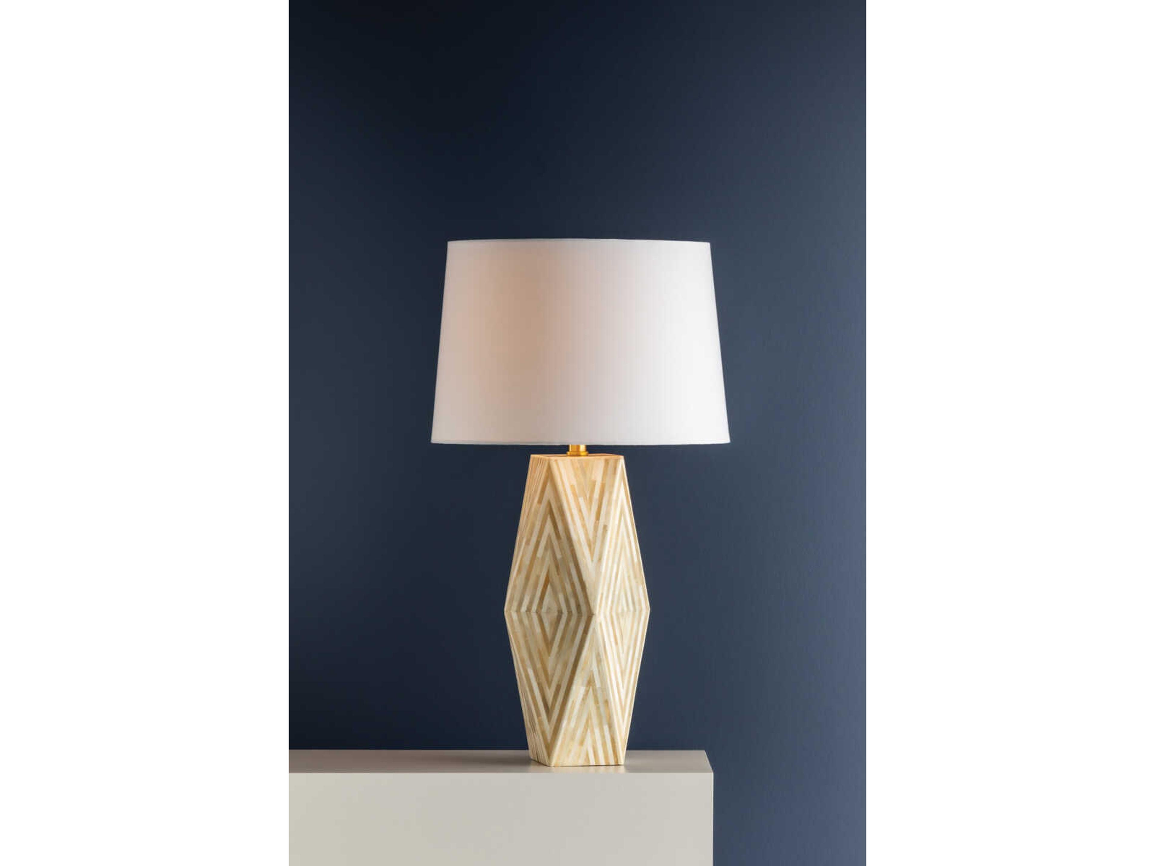 Hudson Valley Syracuse Aged Brass White Linen Off Buffet Lamp