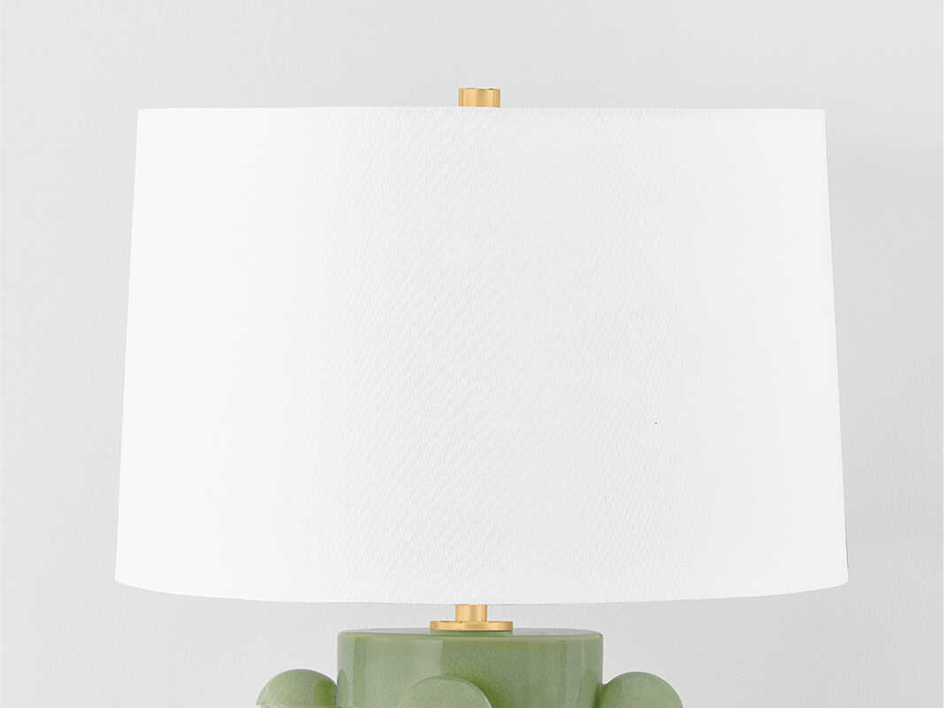 Hudson Valley Roselle Aged Brass Ceramic Moss Crackle White Linen Green Buffet Lamp