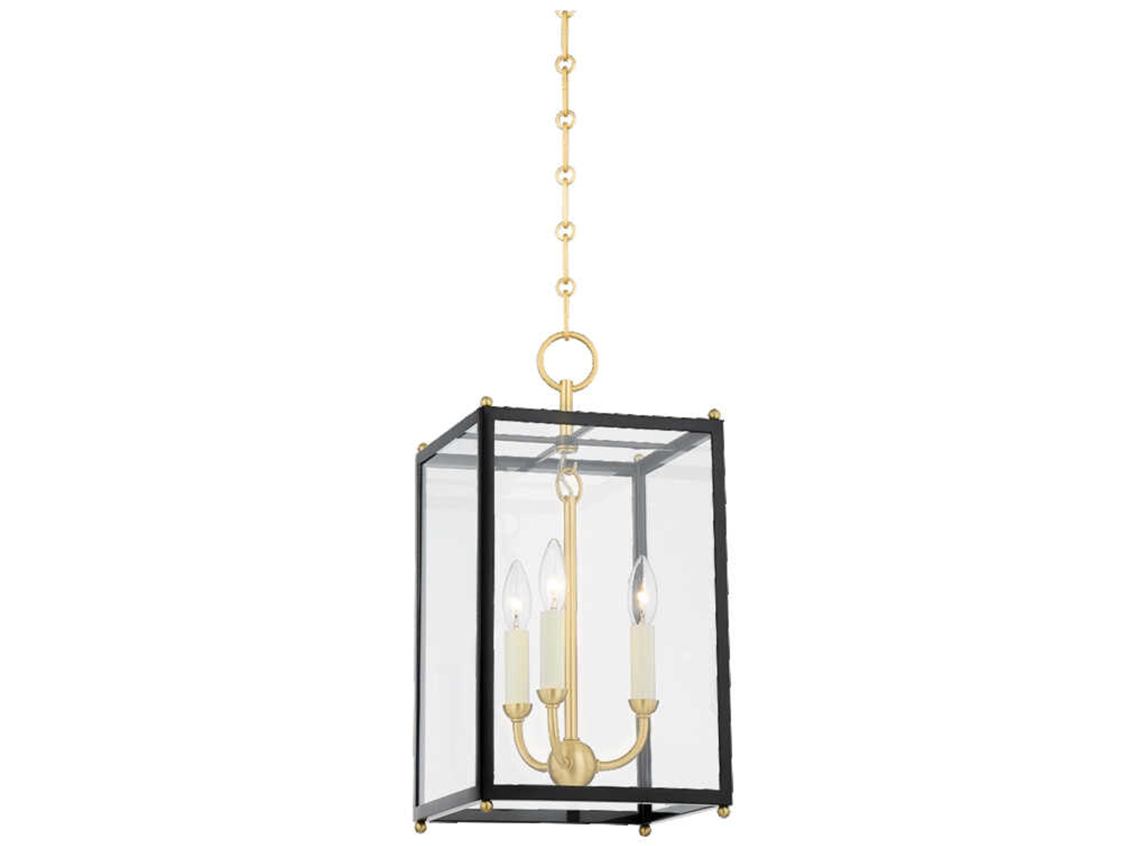 Chaselton 3-Light Aged Brass Black Glass Lantern Mini Pendant