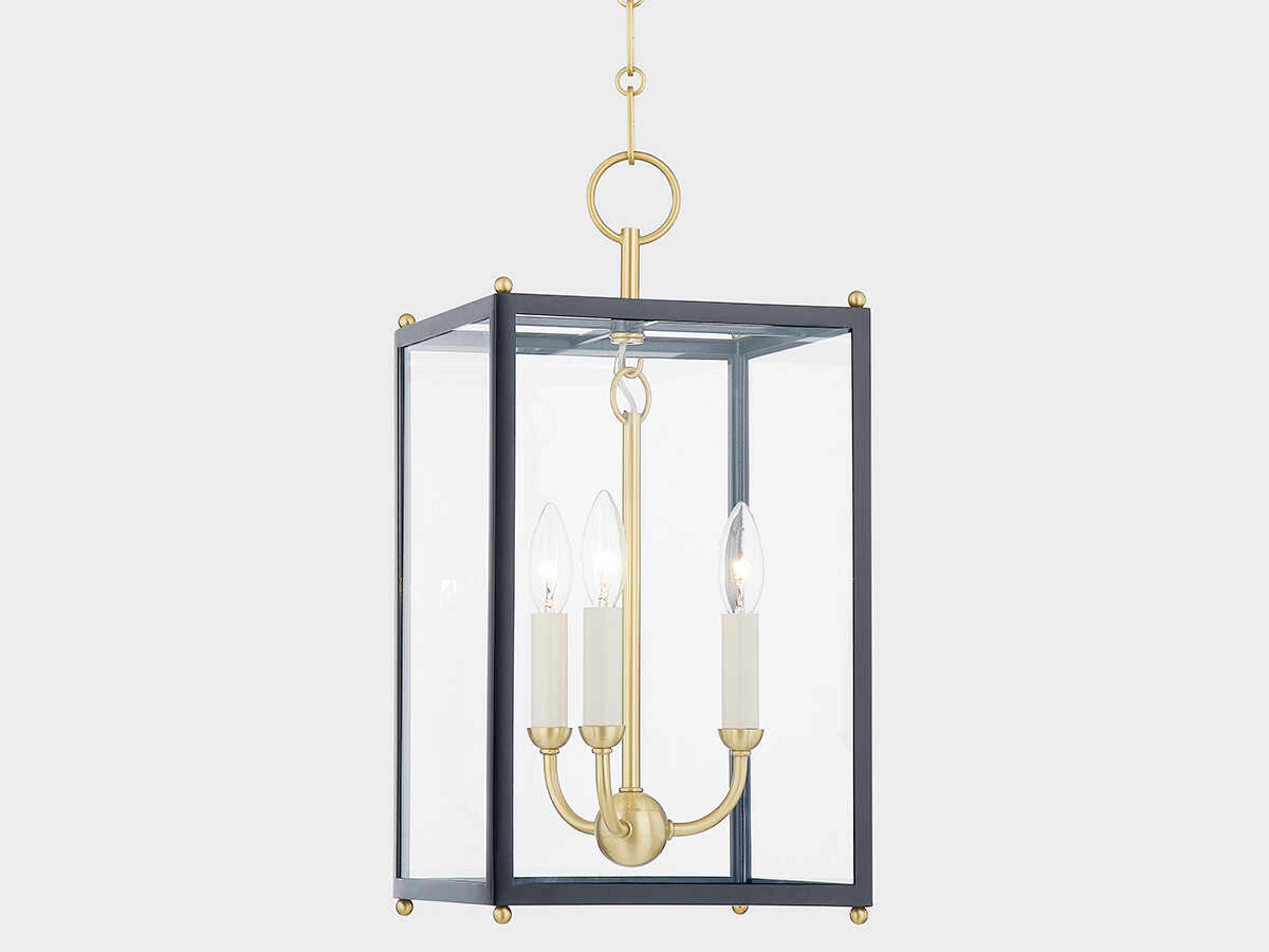 Hudson Valley Chaselton 3-Light Aged Brass Black Glass Lantern Mini Pendant