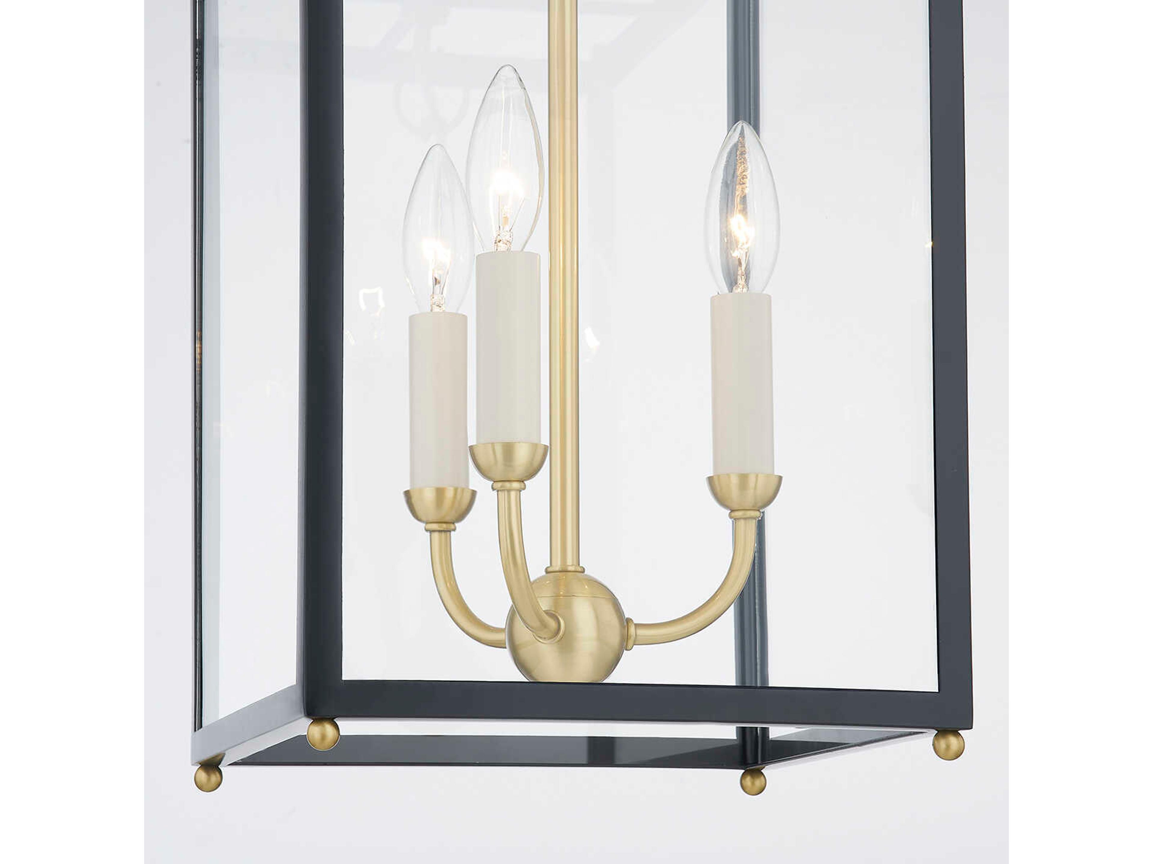 Hudson Valley Chaselton 3-Light Aged Brass Black Glass Lantern Mini Pendant