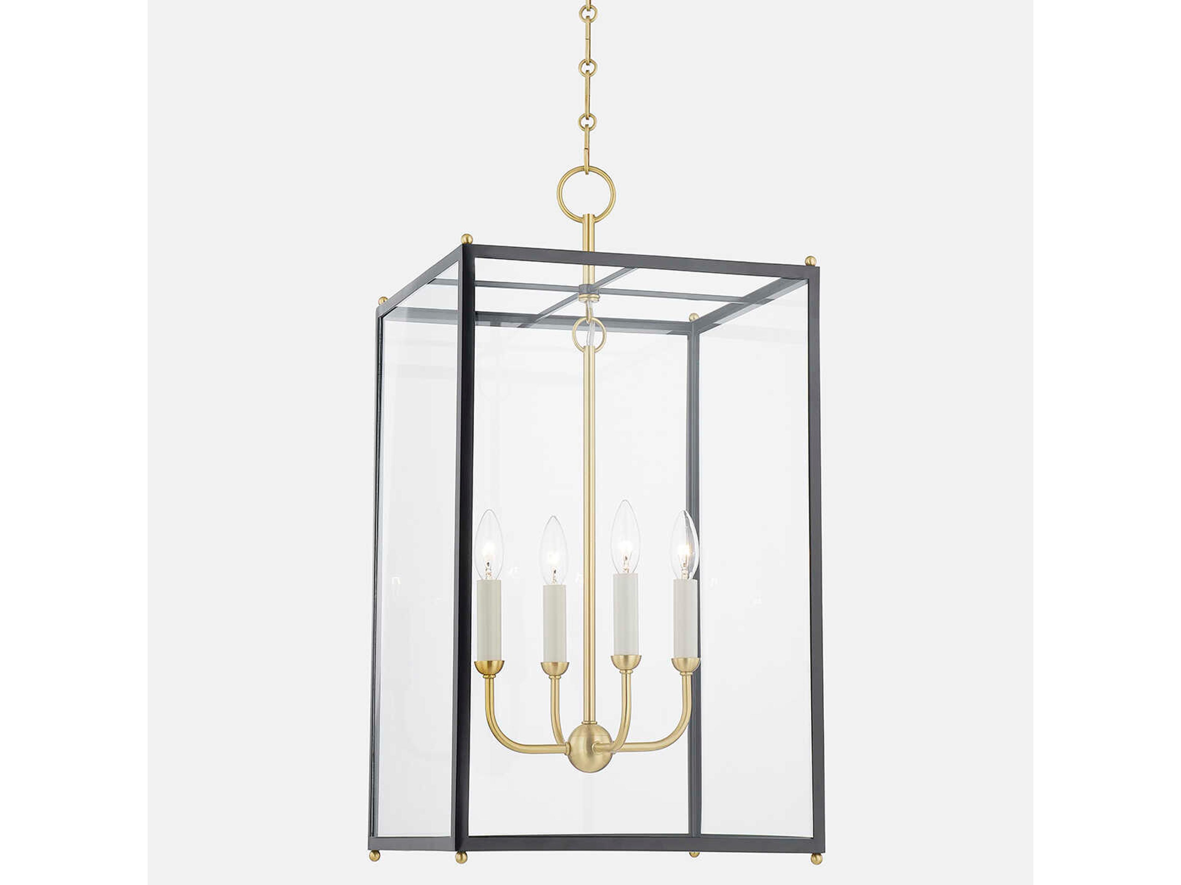 Hudson Valley Chaselton 4-Light Aged Brass Black Glass Lantern Pendant