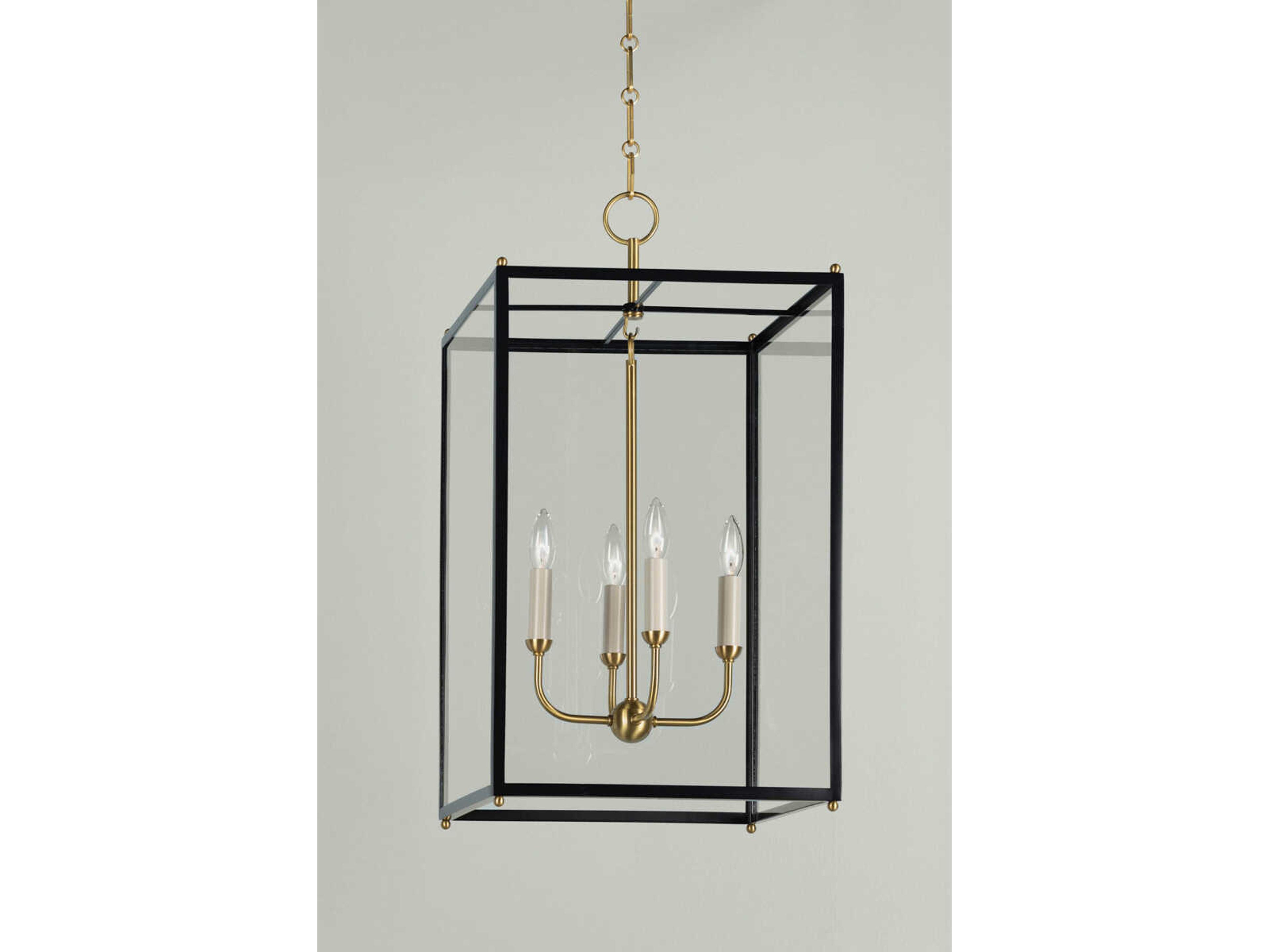 Hudson Valley Chaselton 4-Light Aged Brass Black Glass Lantern Pendant