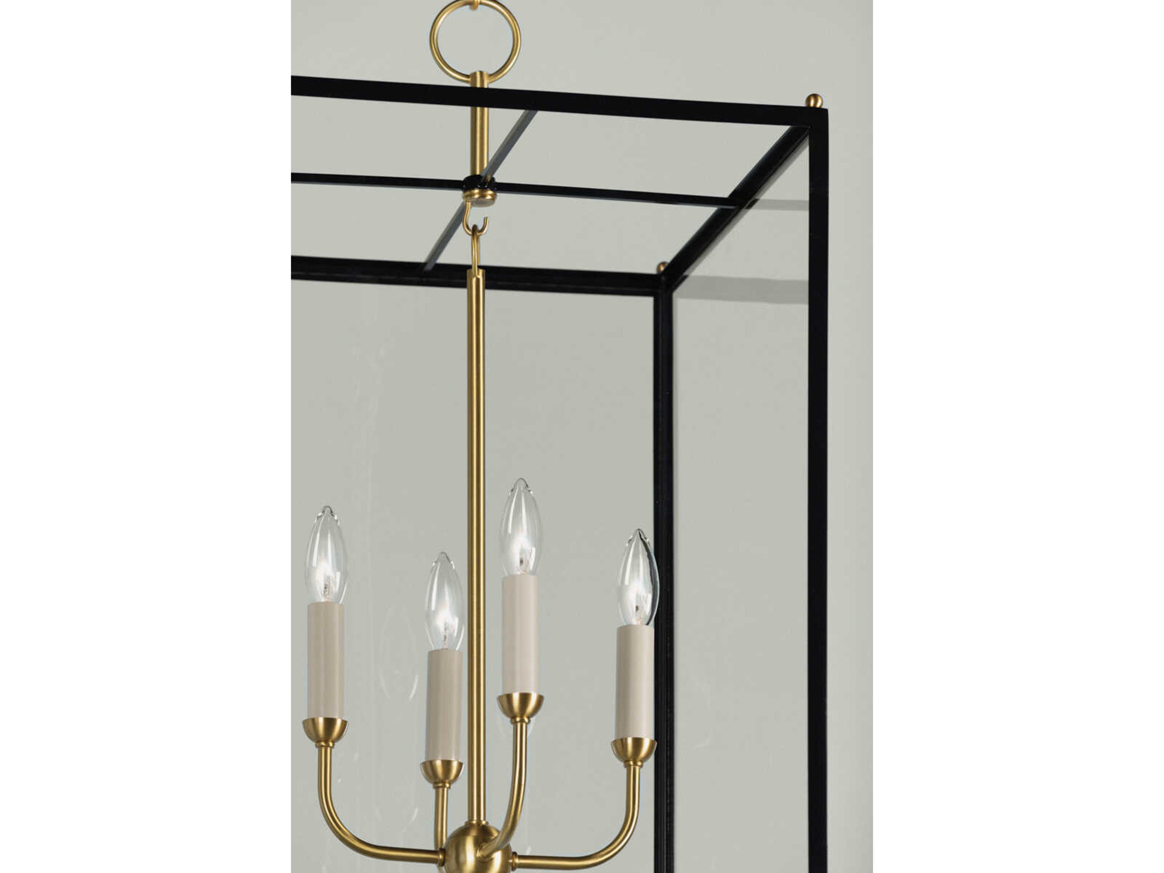 Hudson Valley Chaselton 4-Light Aged Brass Black Glass Lantern Pendant