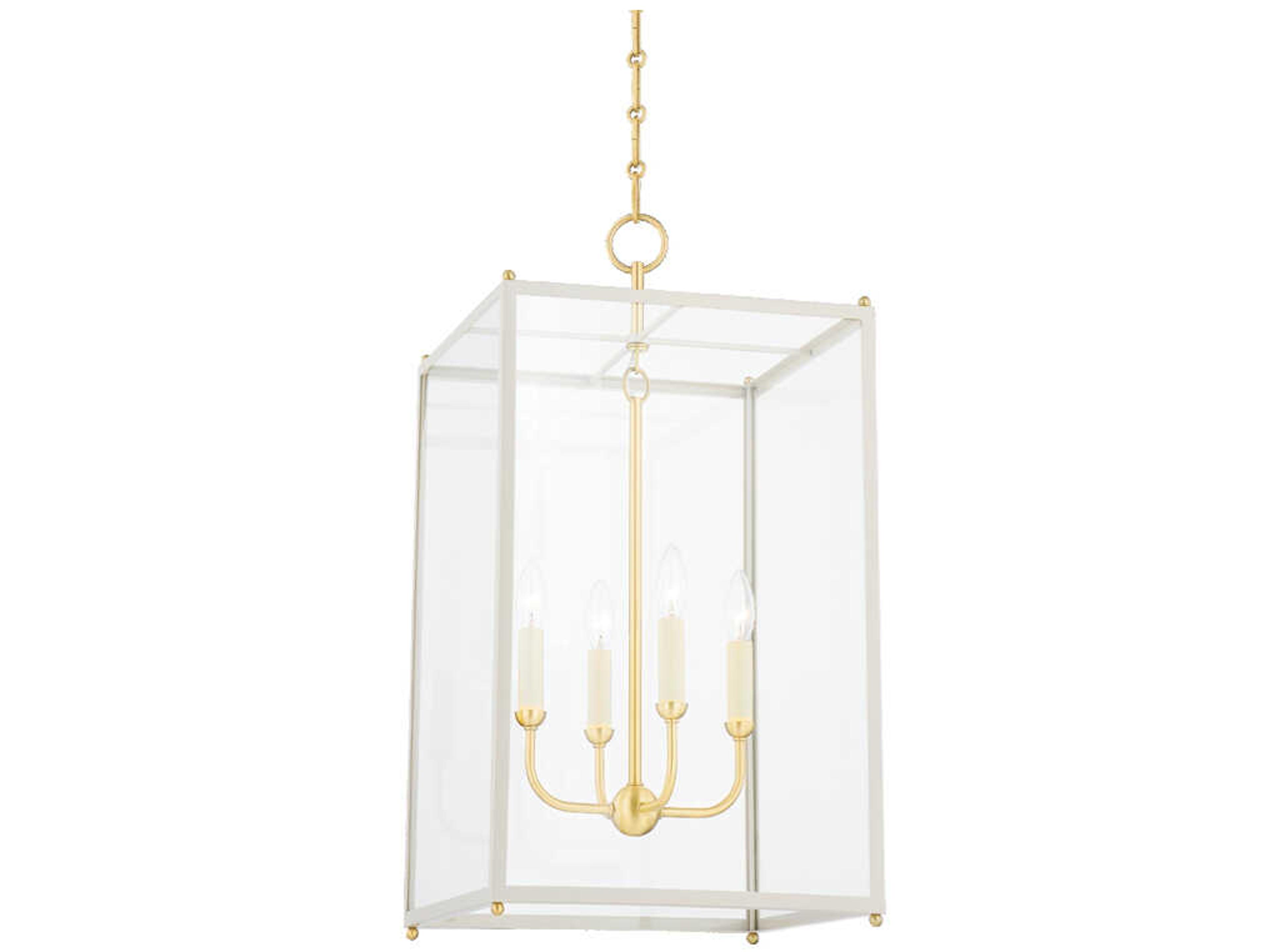Chaselton 4-Light Aged Brass White Glass Lantern Pendant