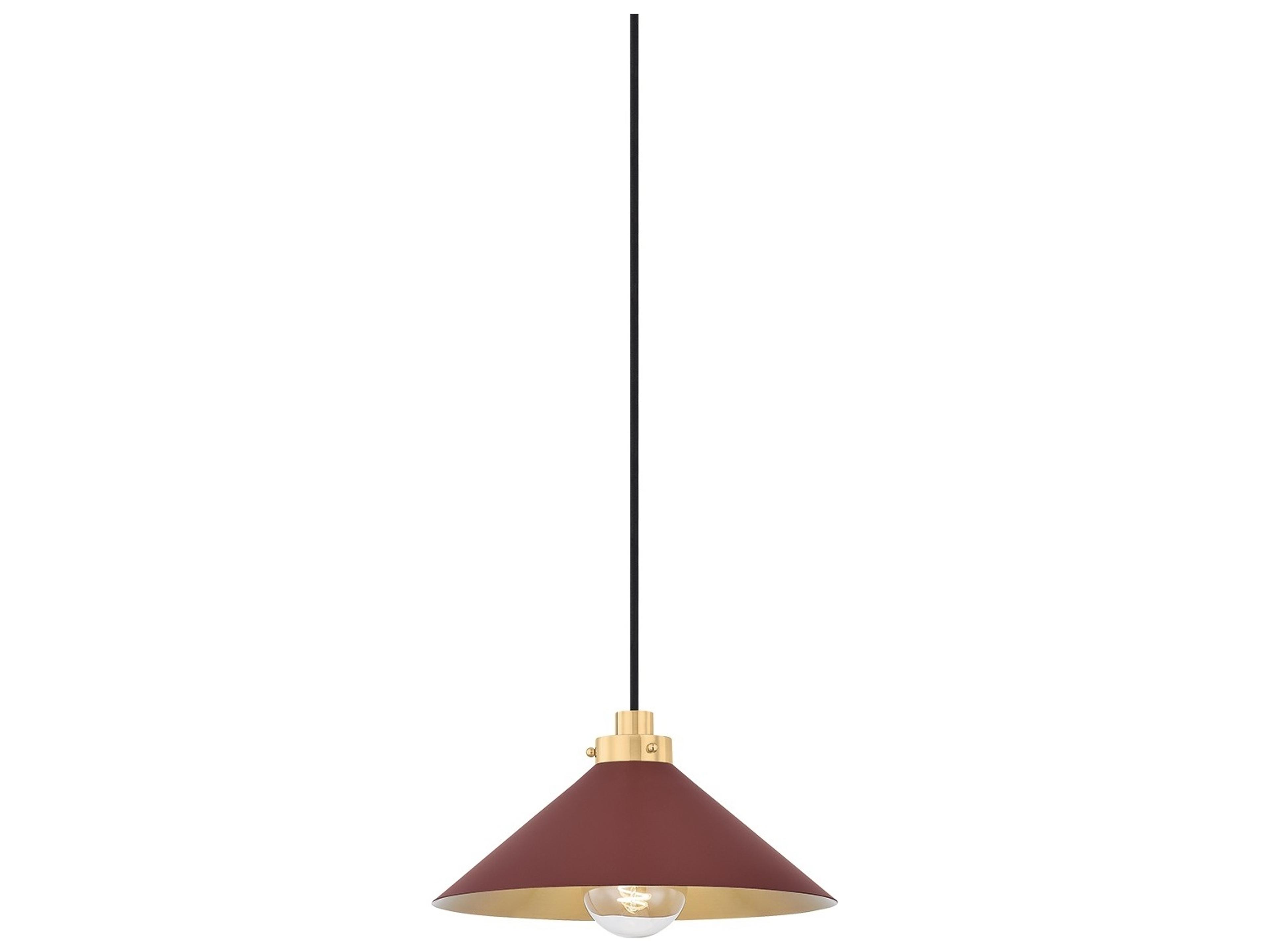 Clivedon 1-Light Aged Brass Soft Crimson Red Mini Pendant
