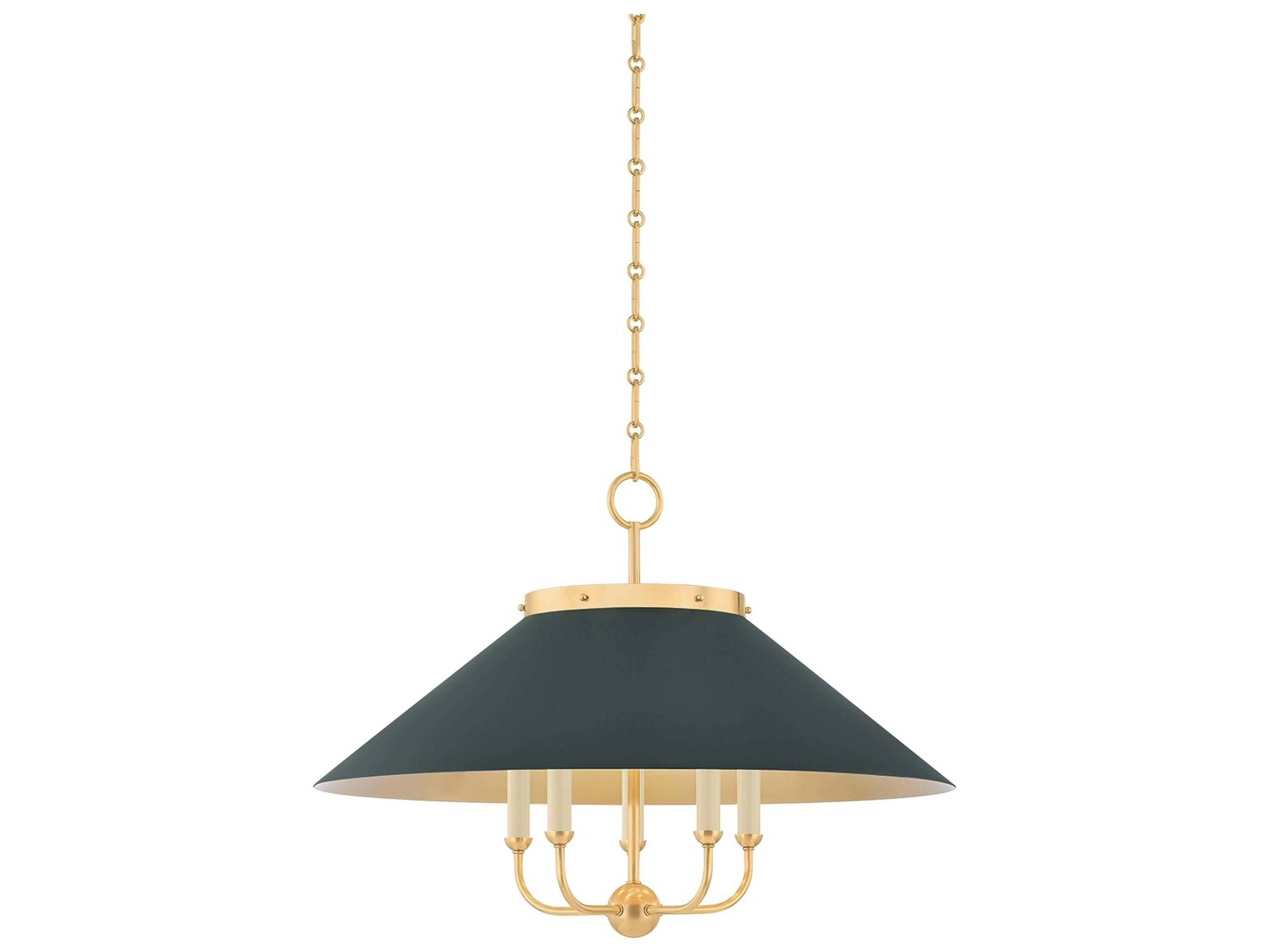 Clivedon 5-Light Aged Brass Soft Studio Green Chandelier