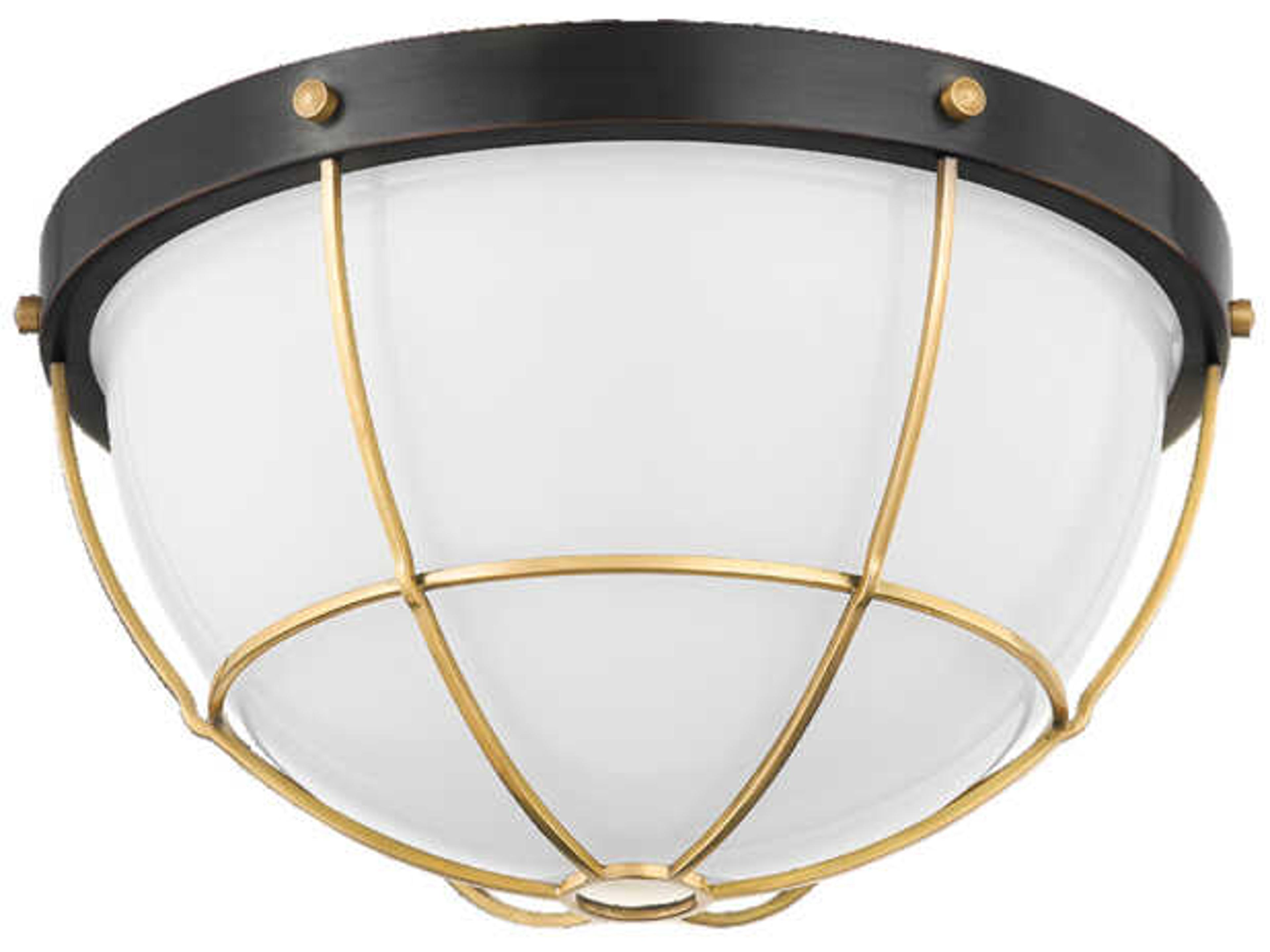 Holkham 2-Light Aged Brass Black Glass Bowl Flush Mount