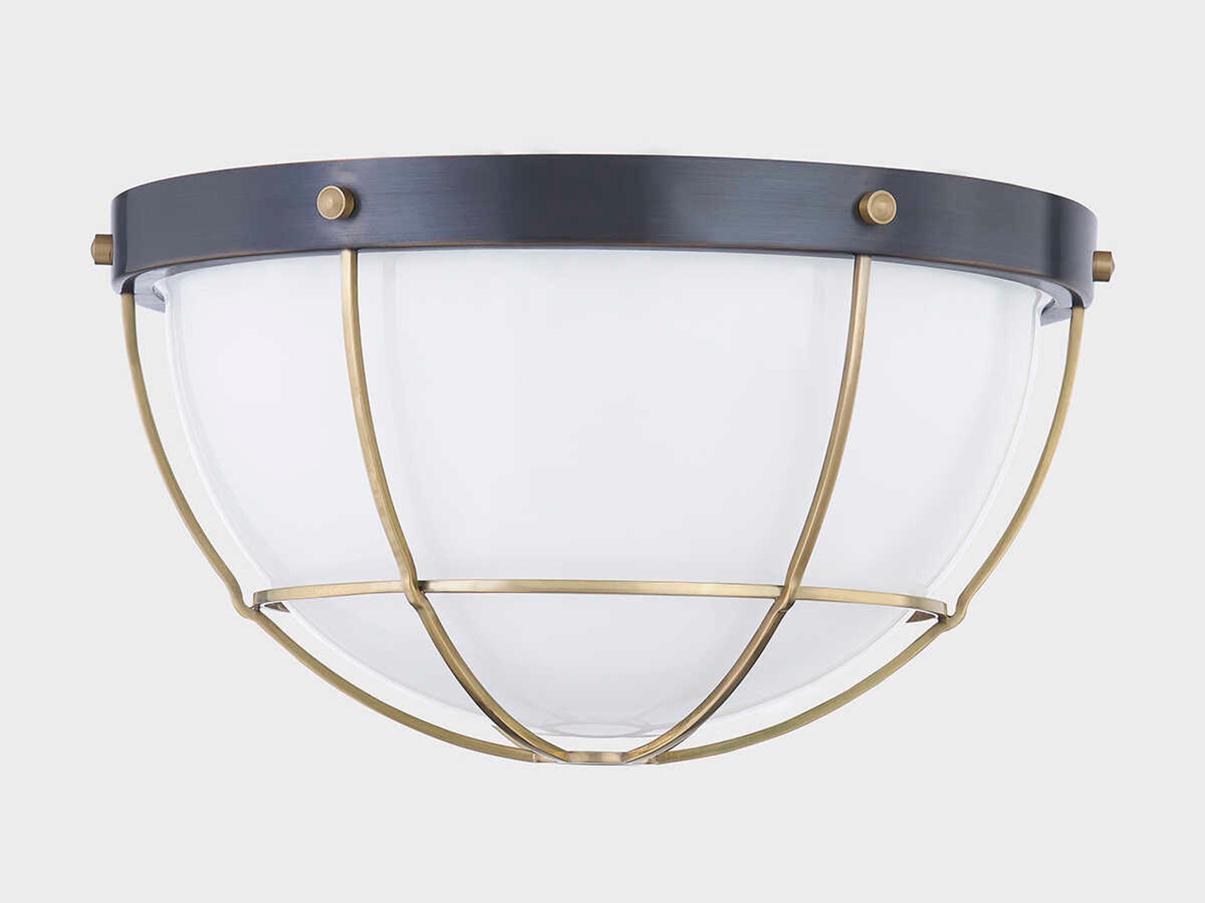 Hudson Valley Holkham 2-Light Aged Brass Black Glass Bowl Flush Mount