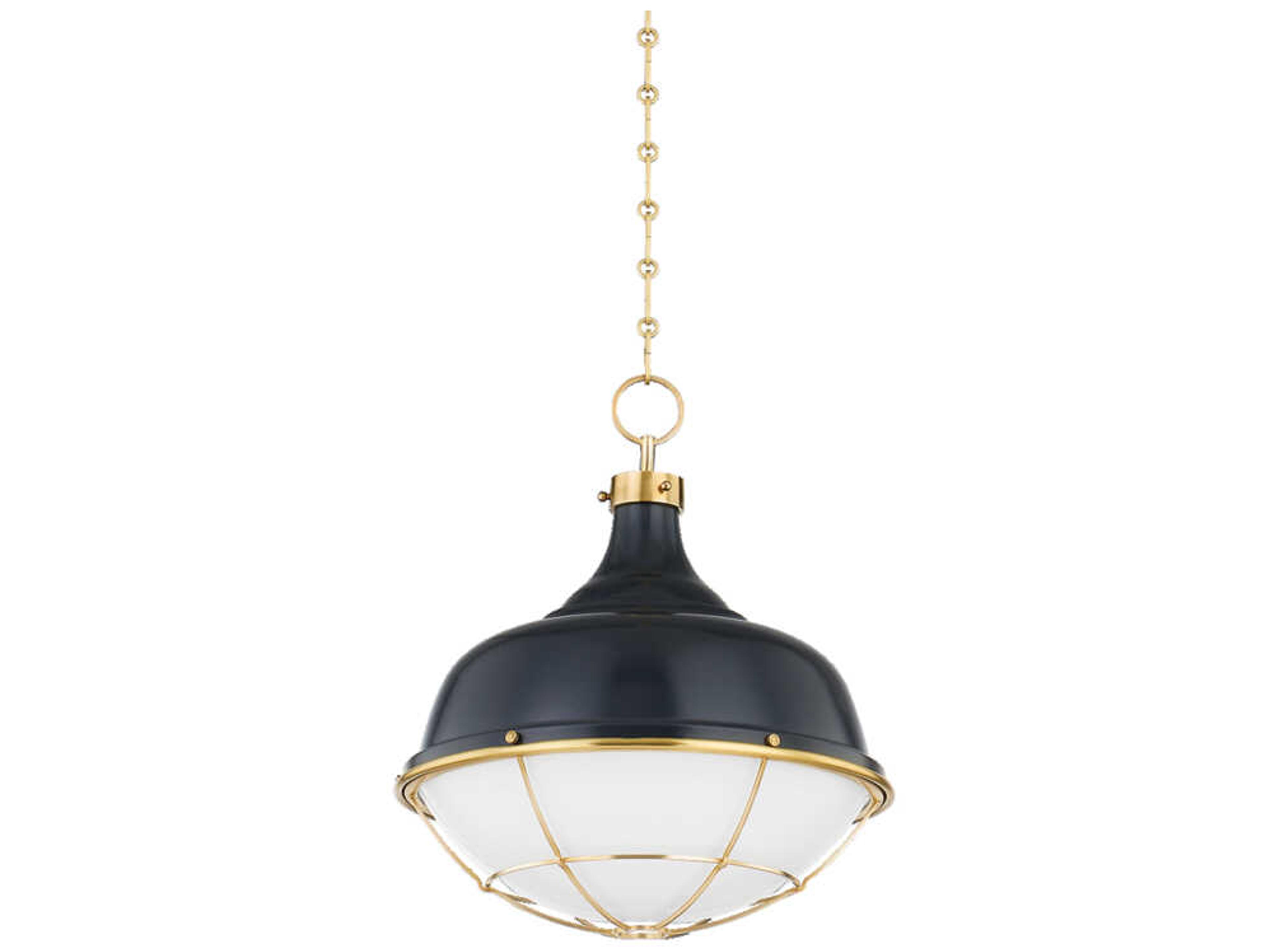 Holkham 1-Light Aged Brass Black Glass Bowl Pendant