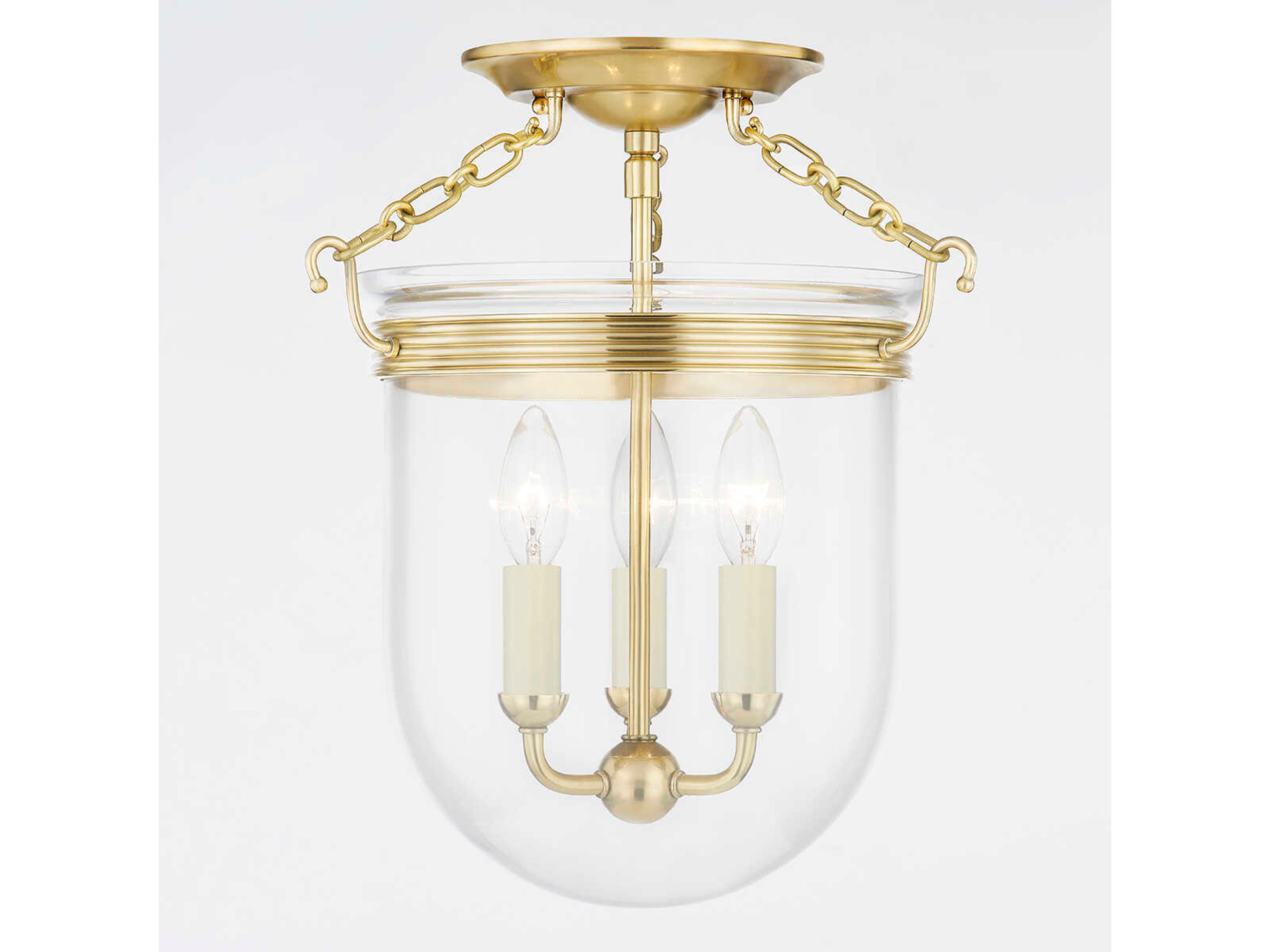 Hudson Valley Rousham 3-Light Aged Brass Glass Semi Flush Mount