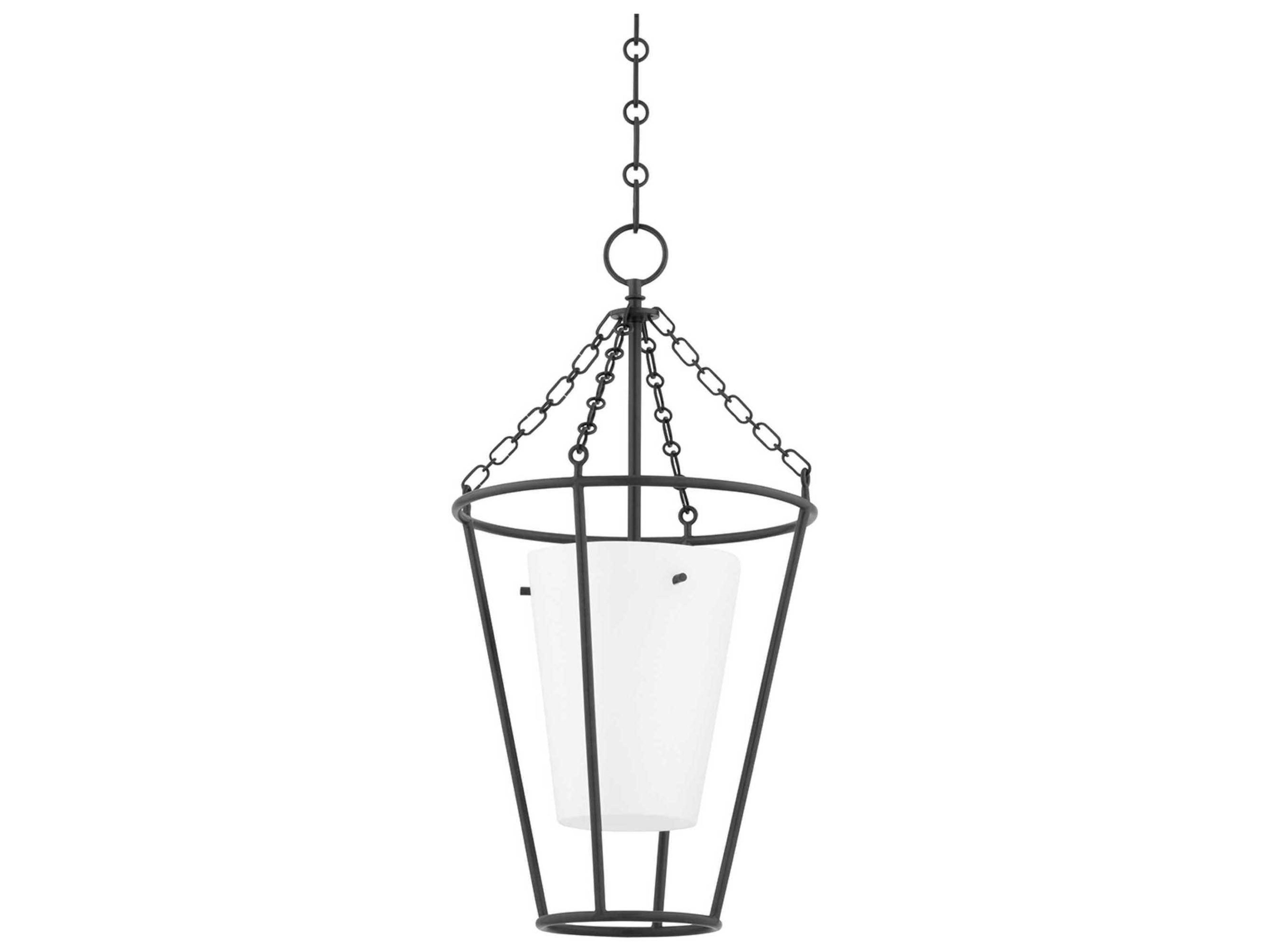 Worchester 1-Light Aged Iron Opal Matte Black Glass Pendant