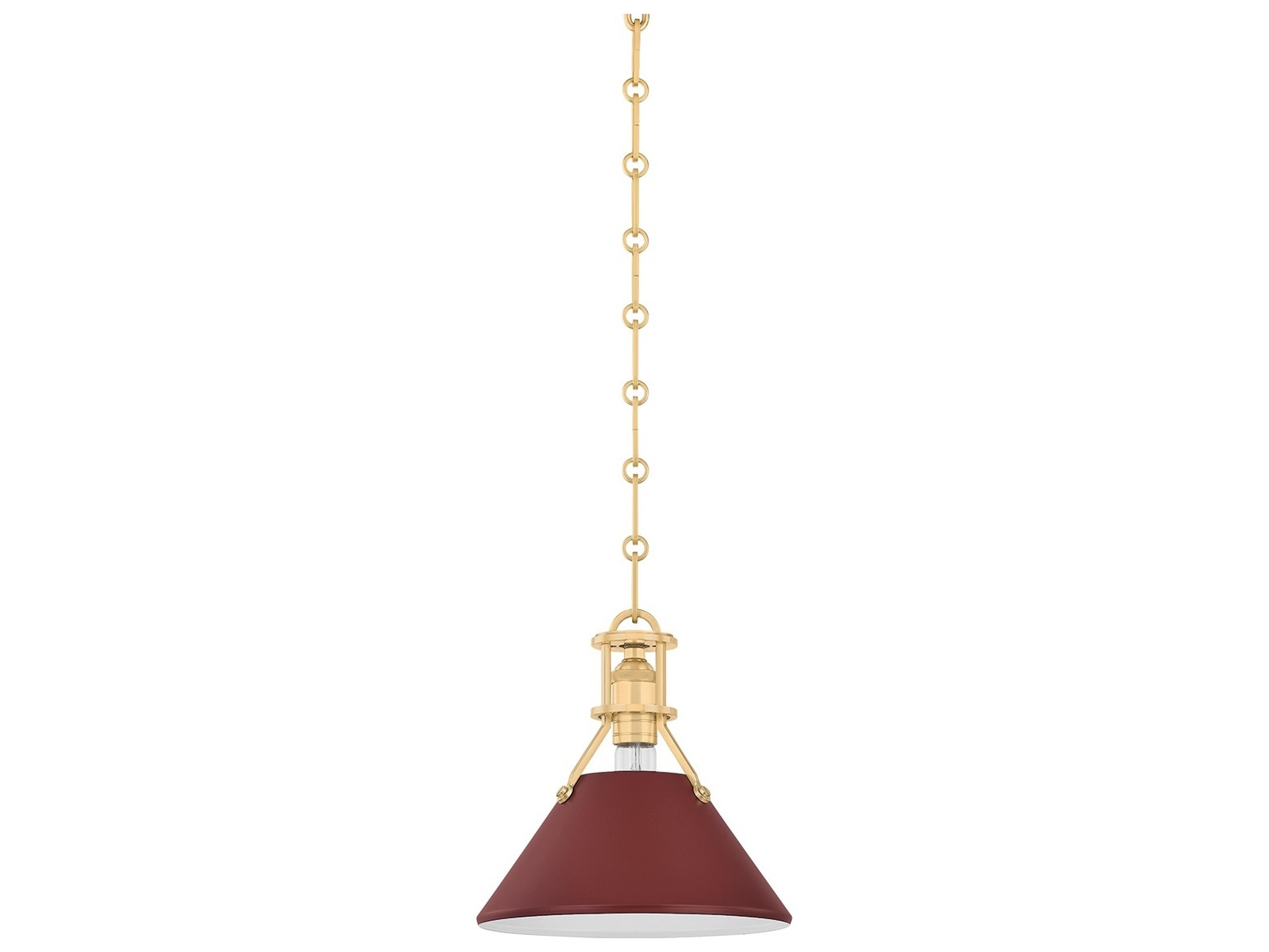 Hudson Valley Painted No. 2 1-Light Aged Brass Soft Crimson Red Mini Pendant