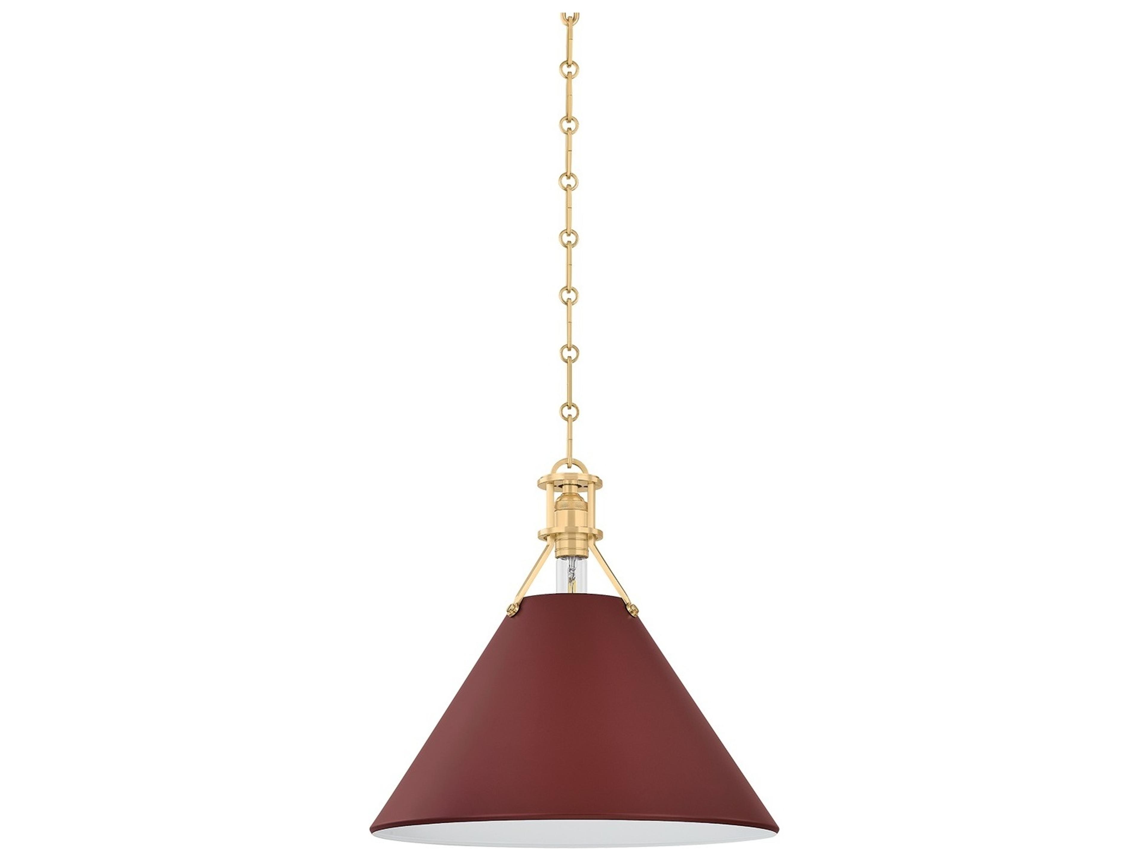 Hudson Valley Painted No. 2 1-Light Aged Brass Soft Crimson Red Pendant