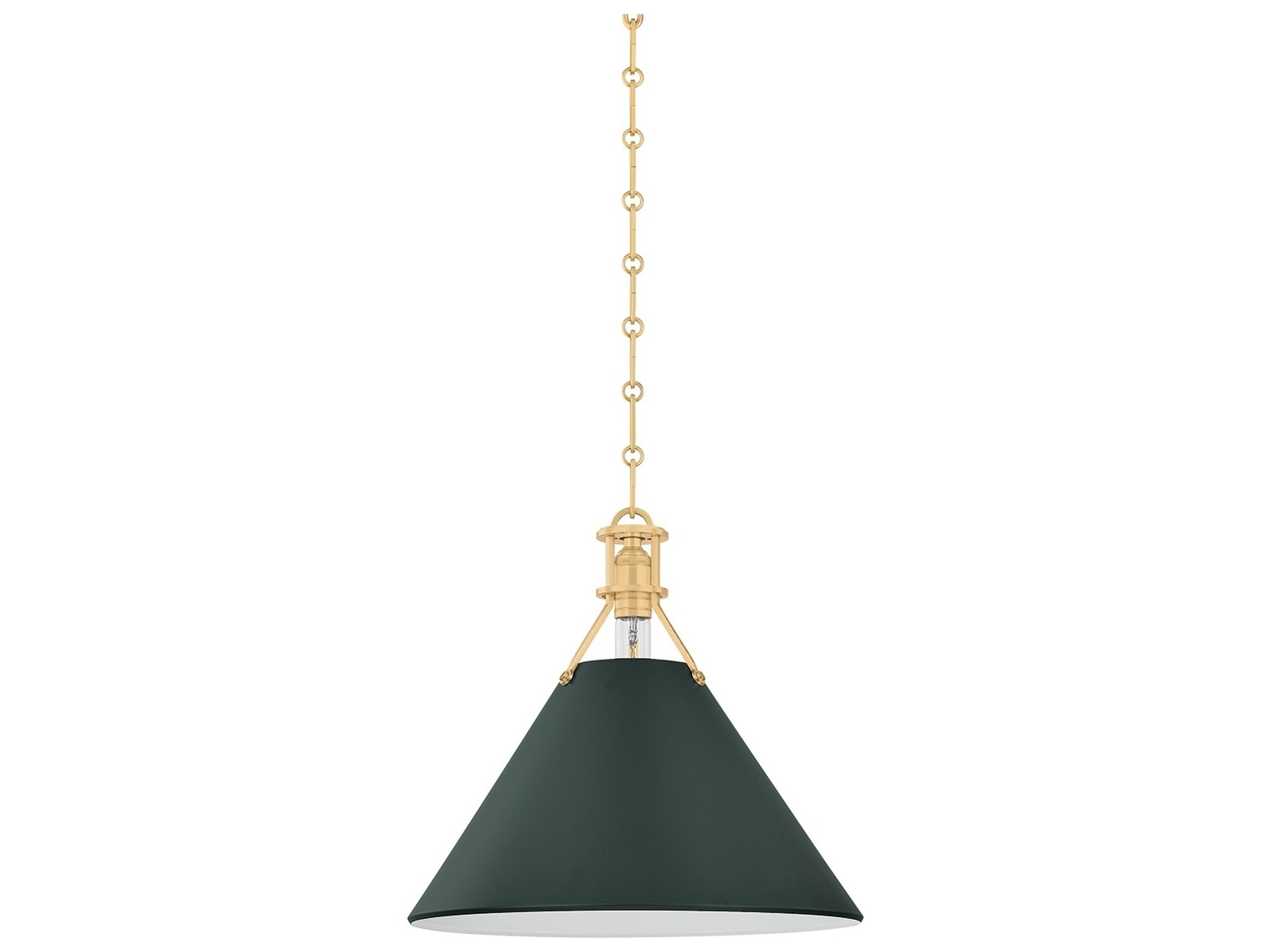 Hudson Valley Painted No. 2 1-Light Aged Brass Soft Studio Green Pendant