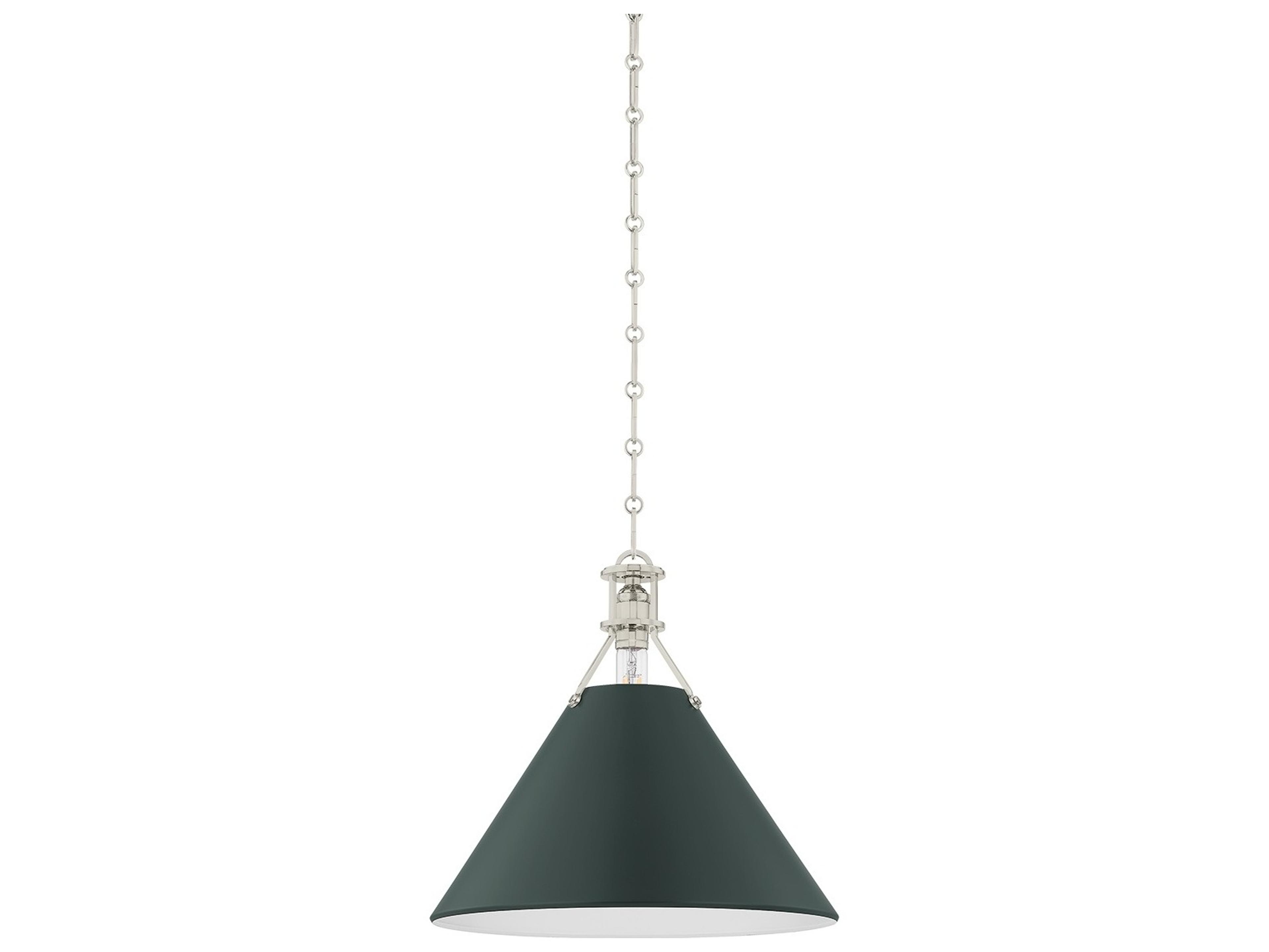 Hudson Valley Painted No. 2 1-Light Polished Nickel Soft Studio Green Pendant