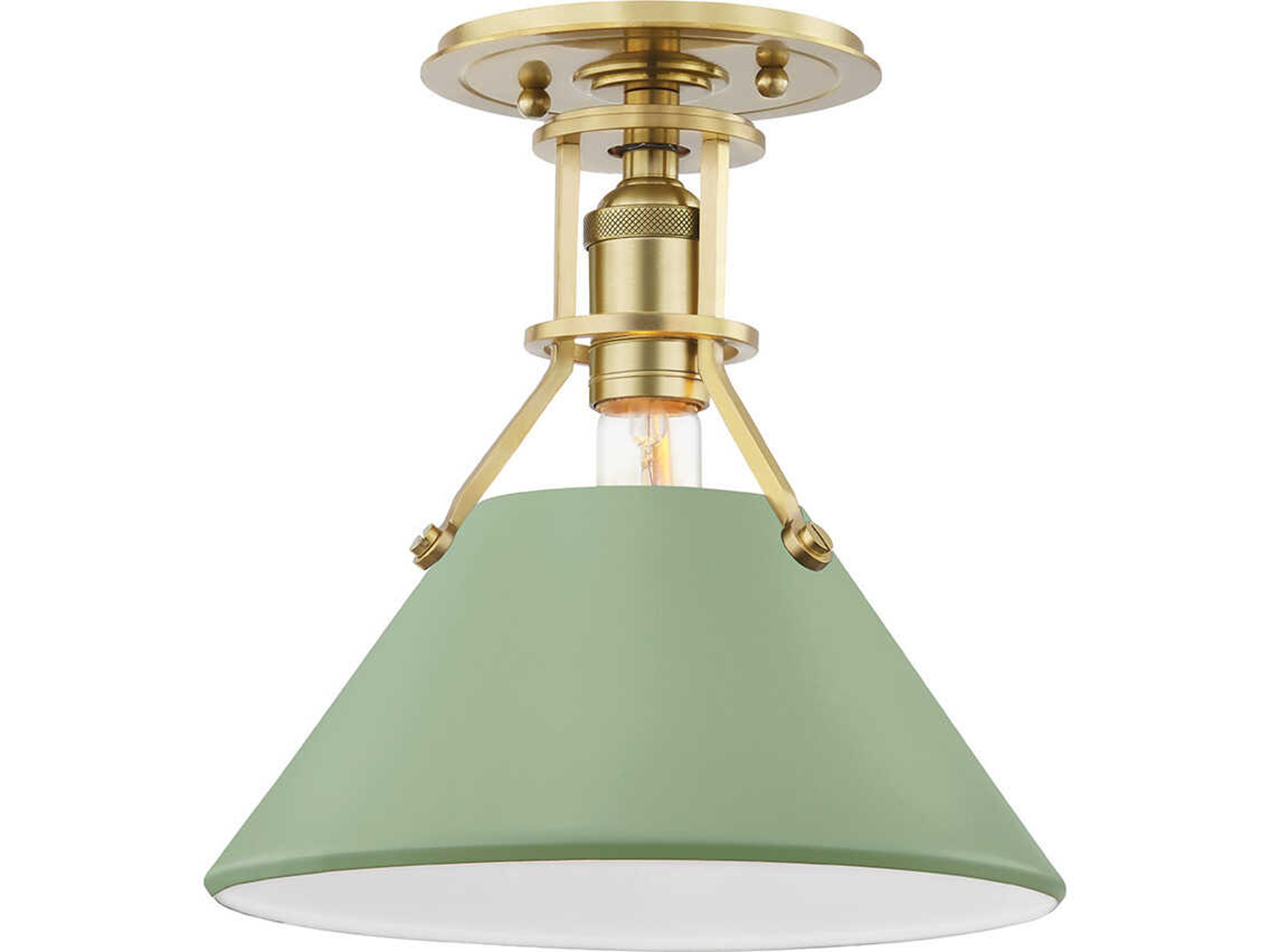 Painted No. 2 1-Light Aged Brass Leaf Green Semi Flush Mount