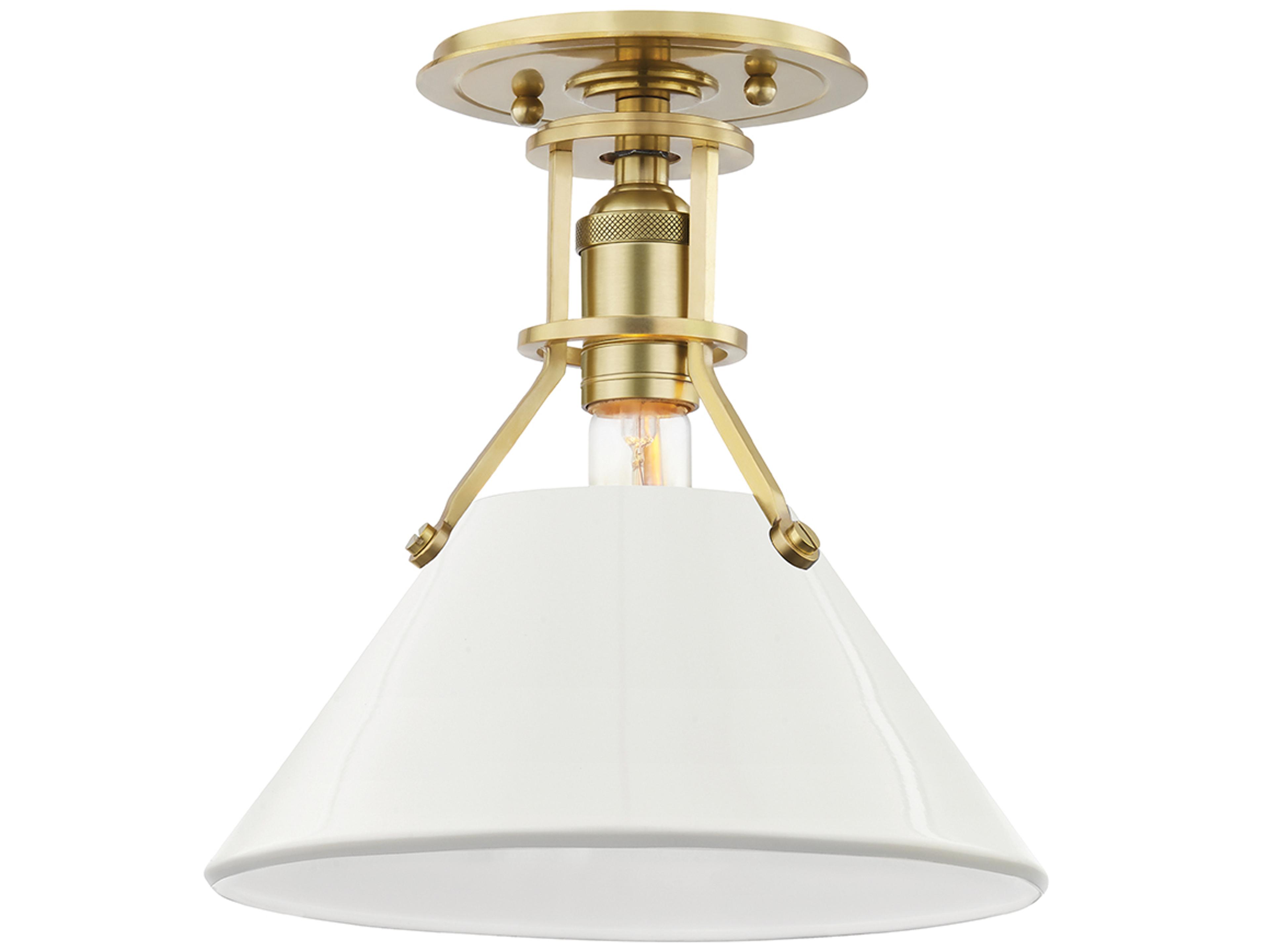 Painted 1-Light Aged Brass Off White Semi Flush Mount