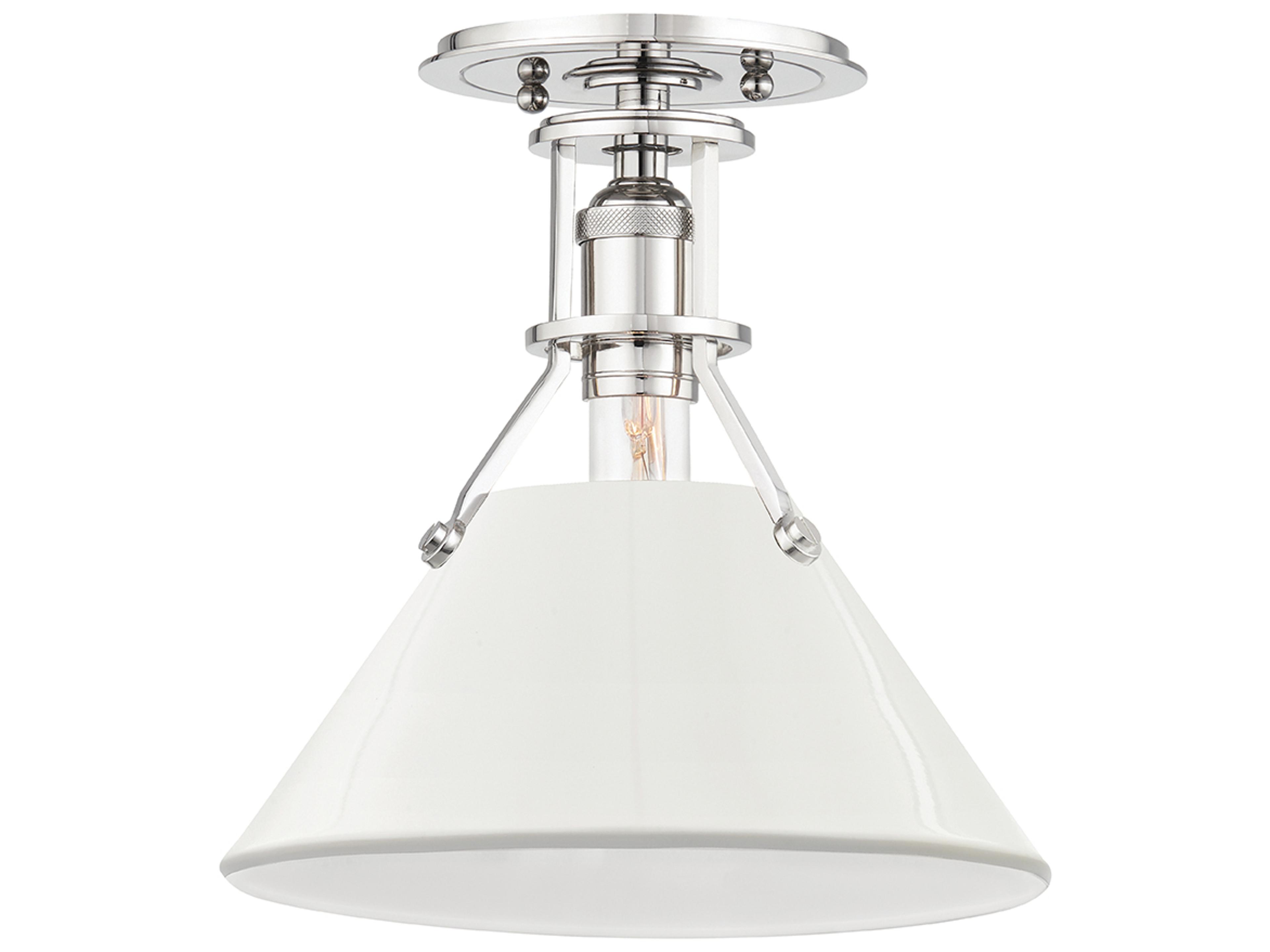 Painted 1-Light Polished Nickel Off White Semi Flush Mount