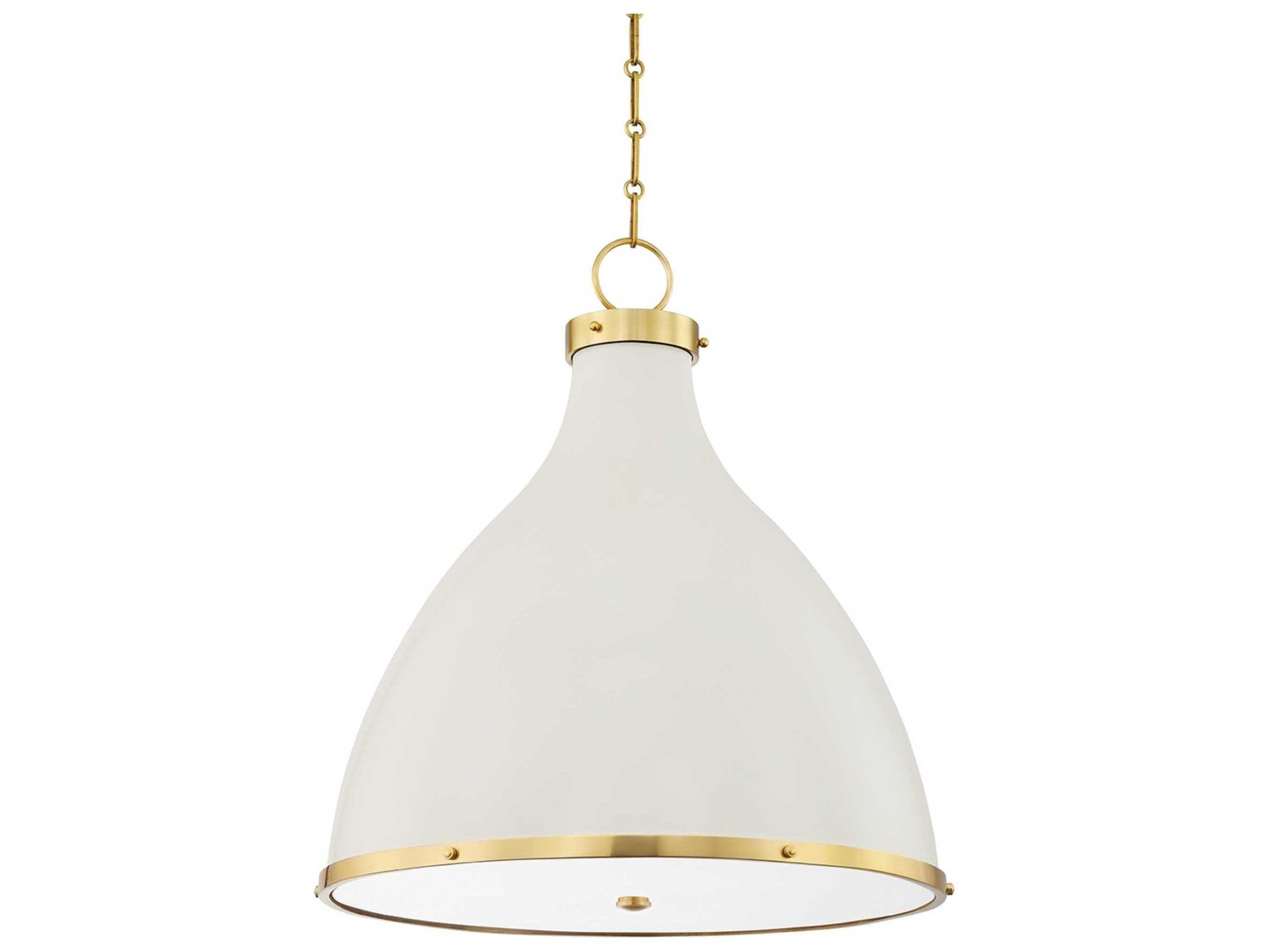 Painted 3-Light Aged Brass off White Bell Pendant