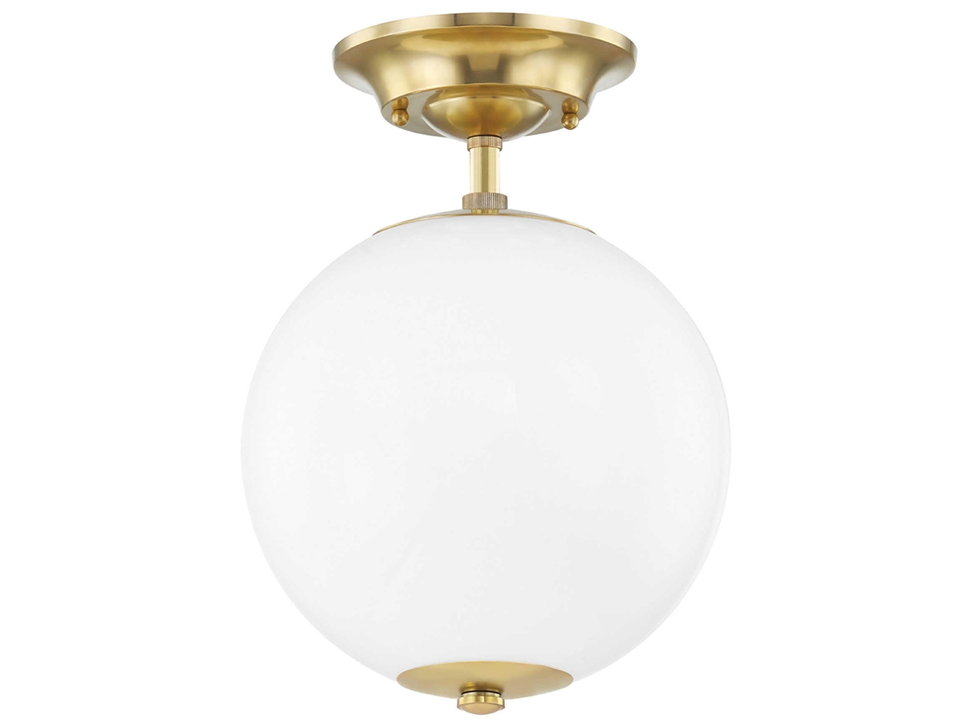Hudson Valley Sphere 1-Light Aged Brass Clear Glass Globe Semi Flush Mount