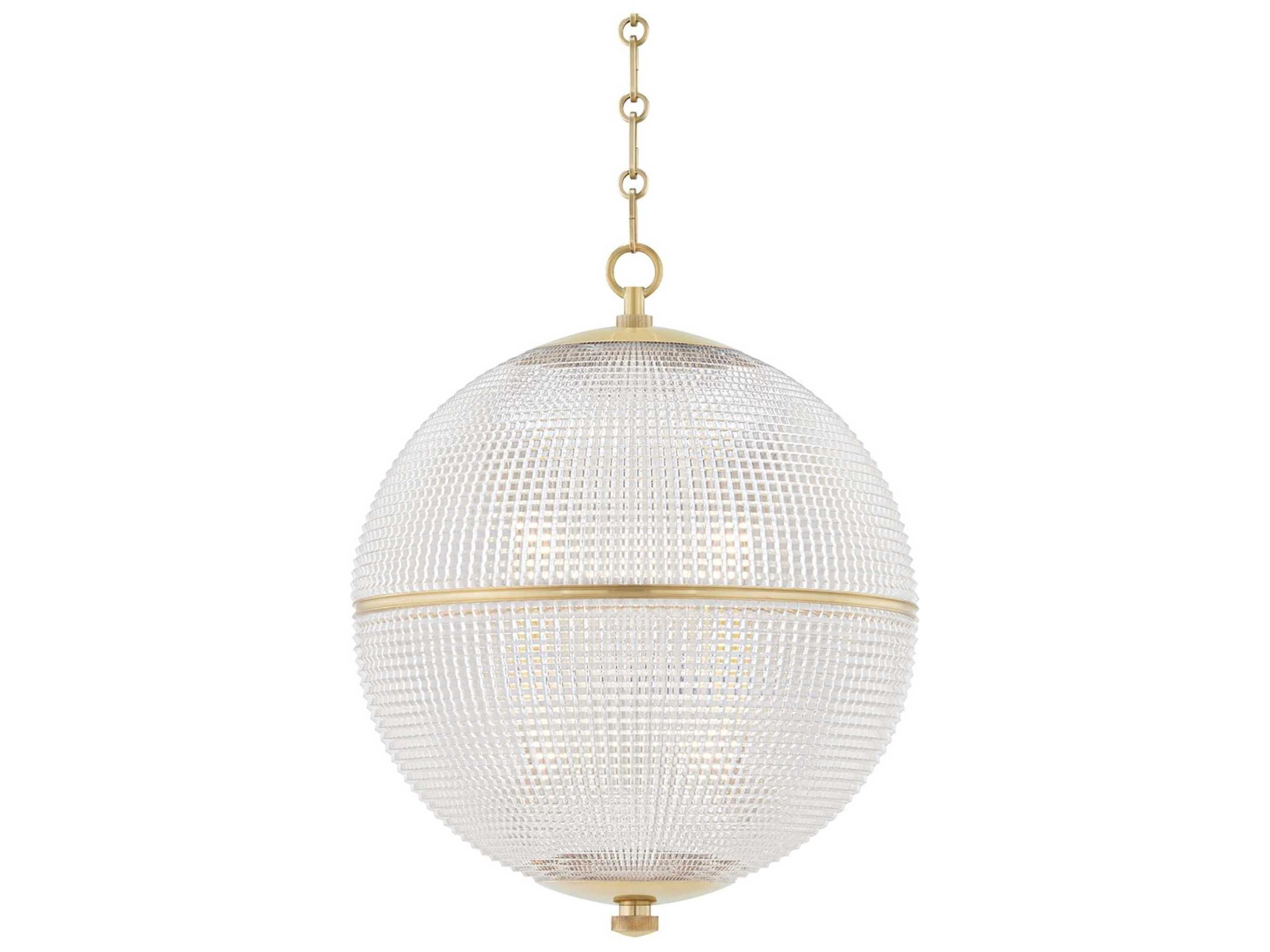 Sphere 1-Light Aged Brass Clear Glass Globe Pendant