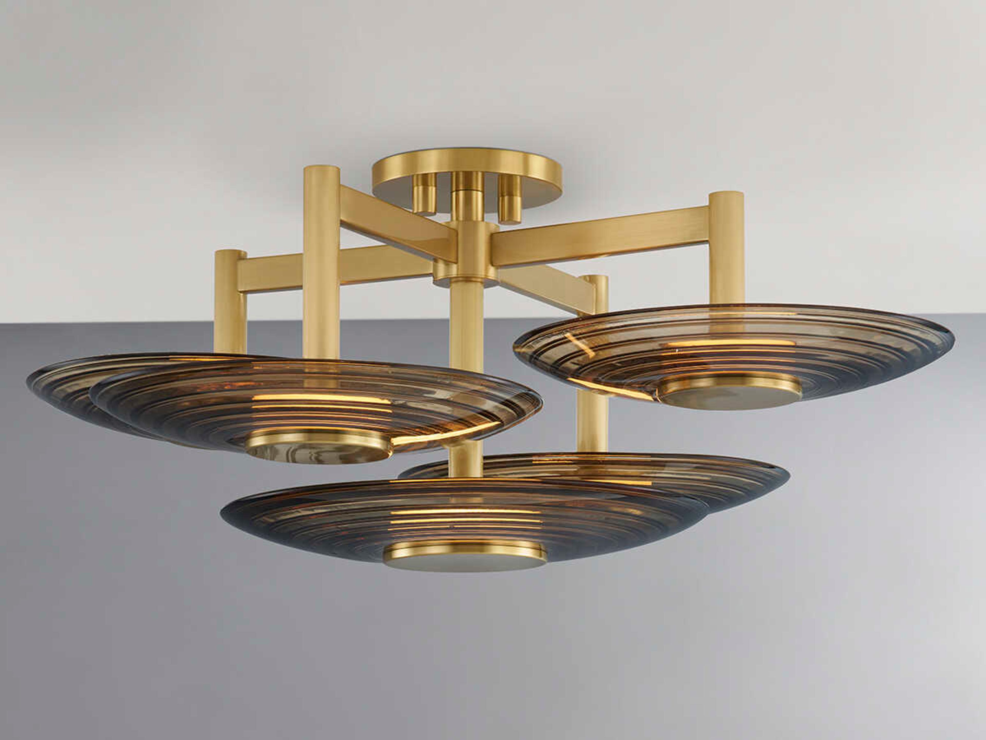 Hudson Valley Griston 5-Light Aged Brass Glass LED Round Semi Flush Mount