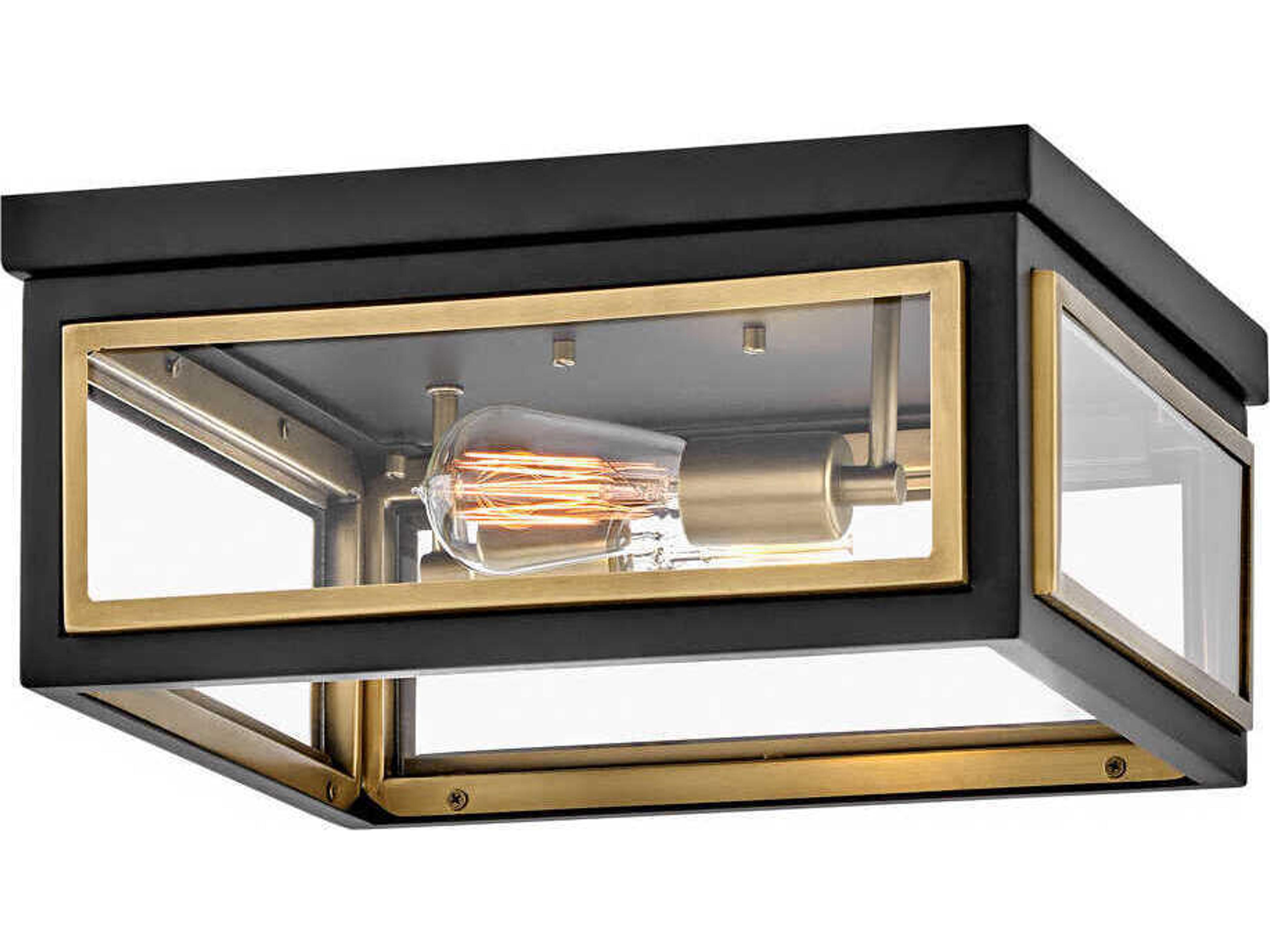 Shaw 2-Light Black Heritage Brass Glass Flush Mount