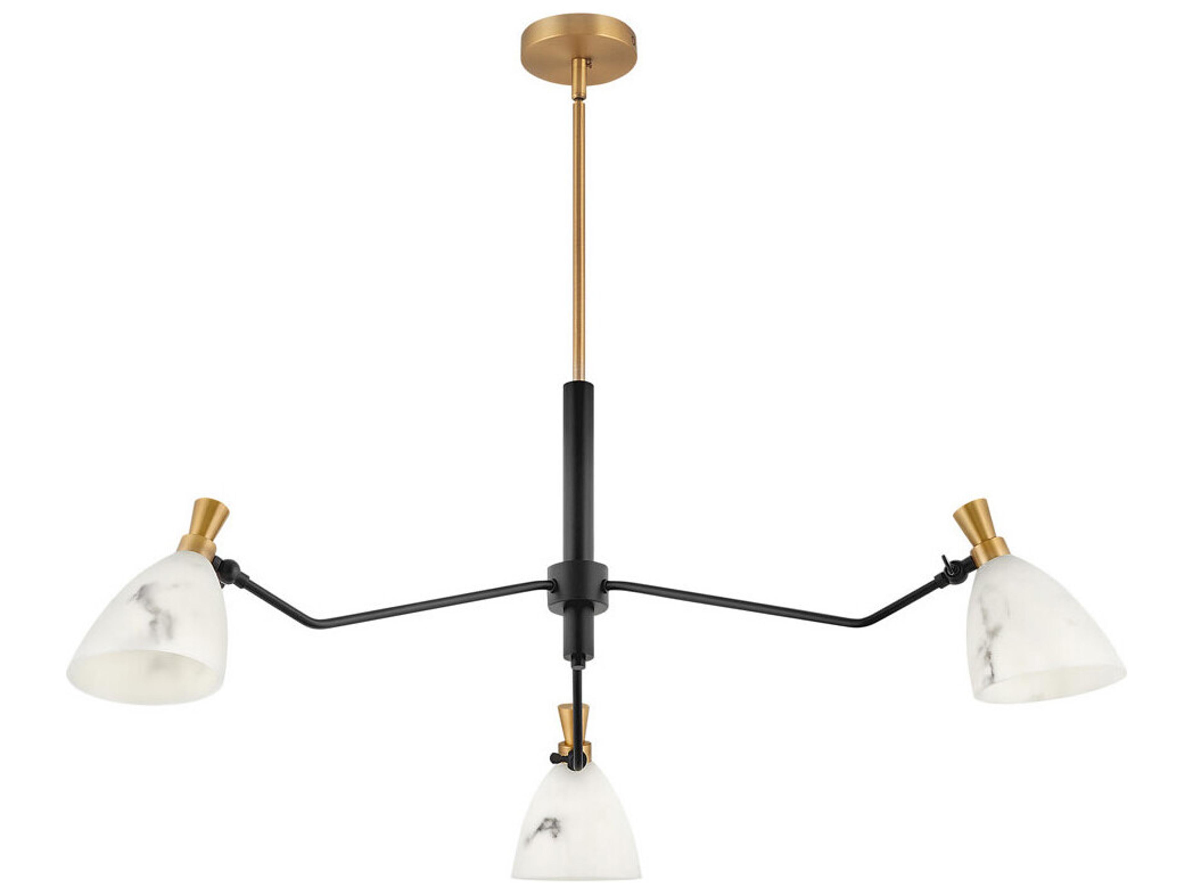 Hinkley Sinclair 3-Light Heritage Brass Black Glass LED Bell Chandelier