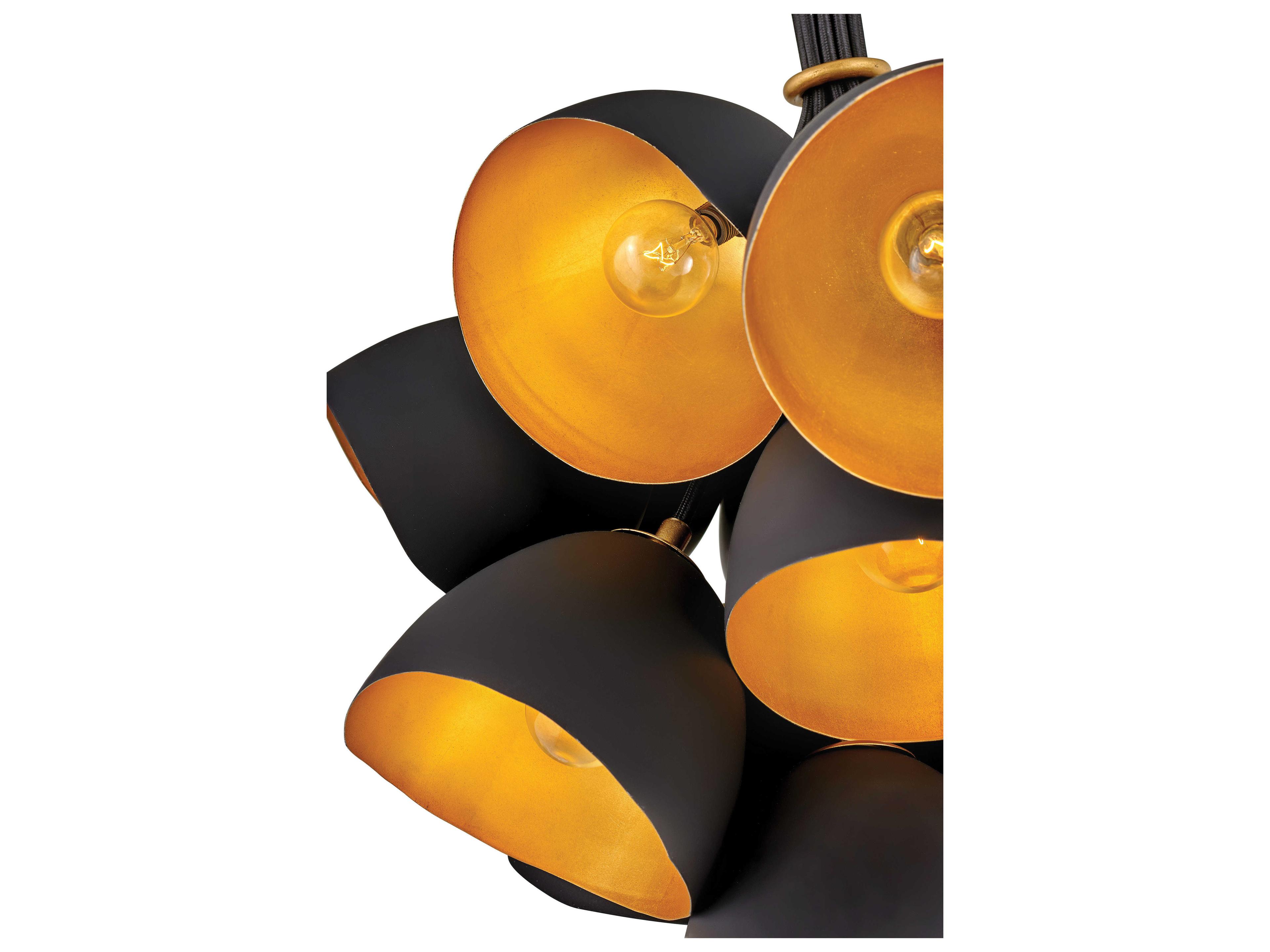 Hinkley Nula 15-Light Shell Black Gold Leaf Bell Pendant