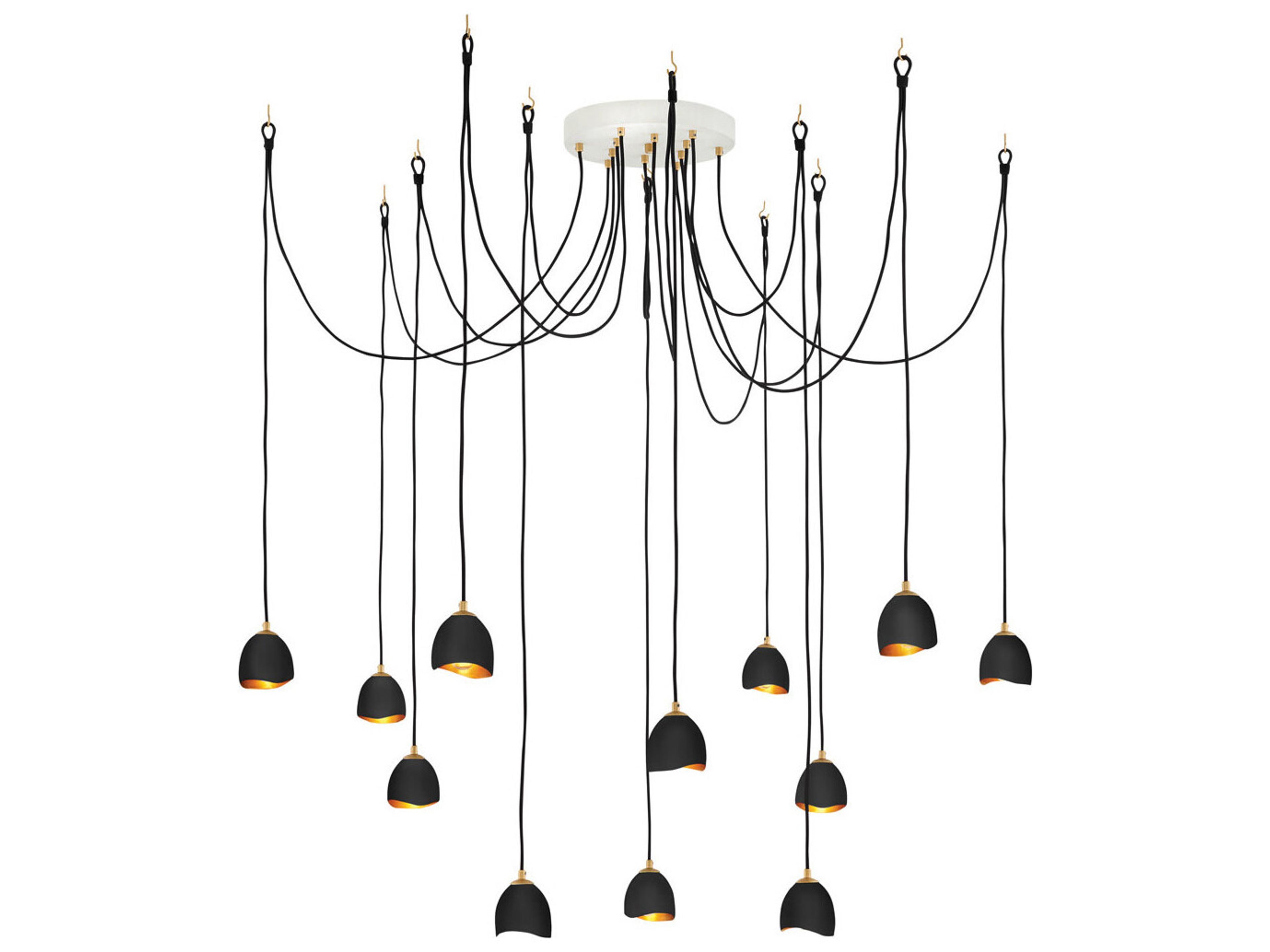 Hinkley Nula 12-Light Shell Black Gold Leaf Bell Pendant