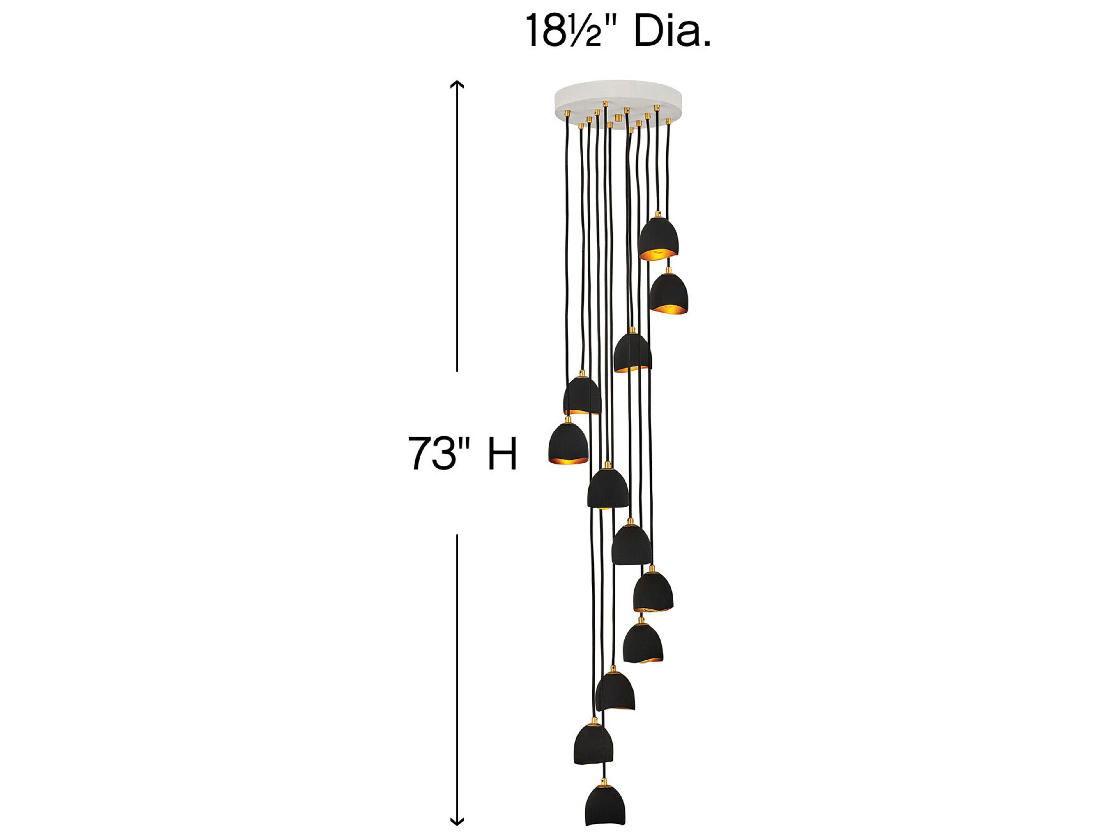 Hinkley Nula 12-Light Shell Black Gold Leaf Bell Pendant