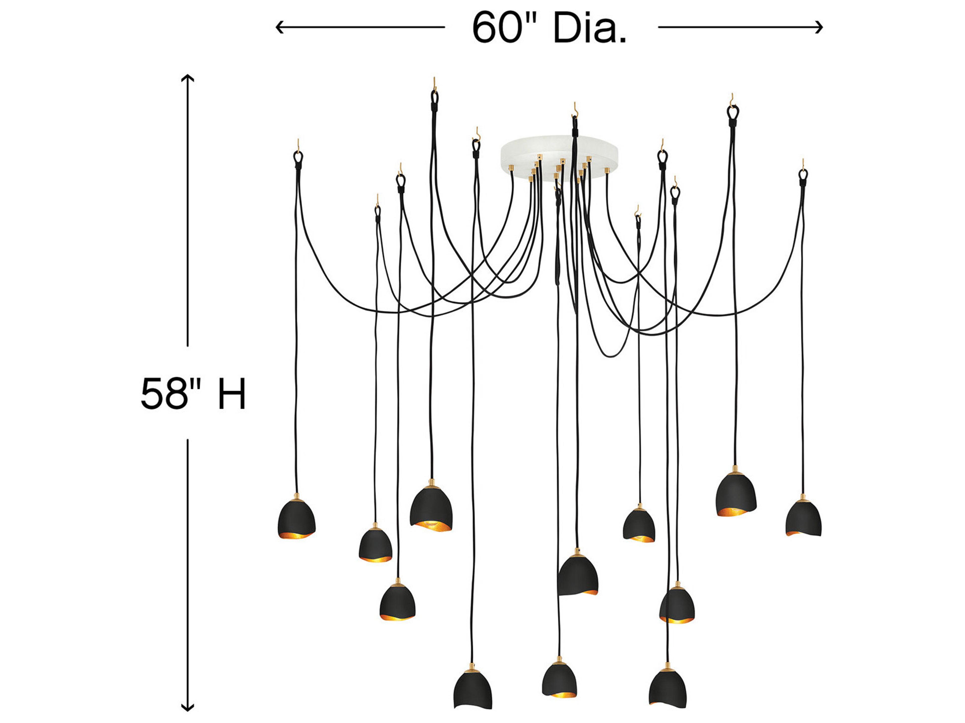 Hinkley Nula 12-Light Shell Black Gold Leaf Bell Pendant