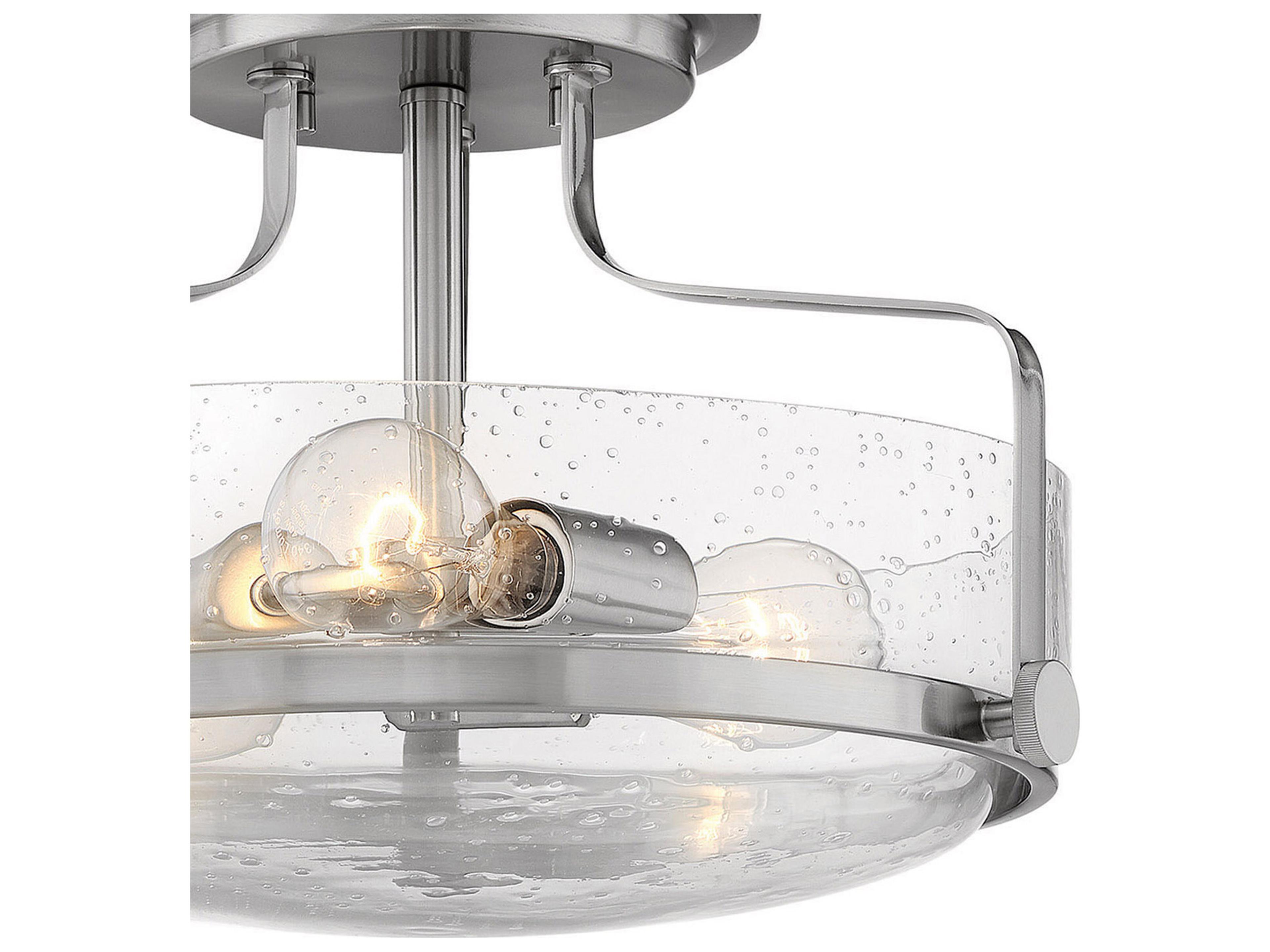 Hinkley Harper 3-Light Brushed Nickel Clear Glass Drum Semi Flush Mount