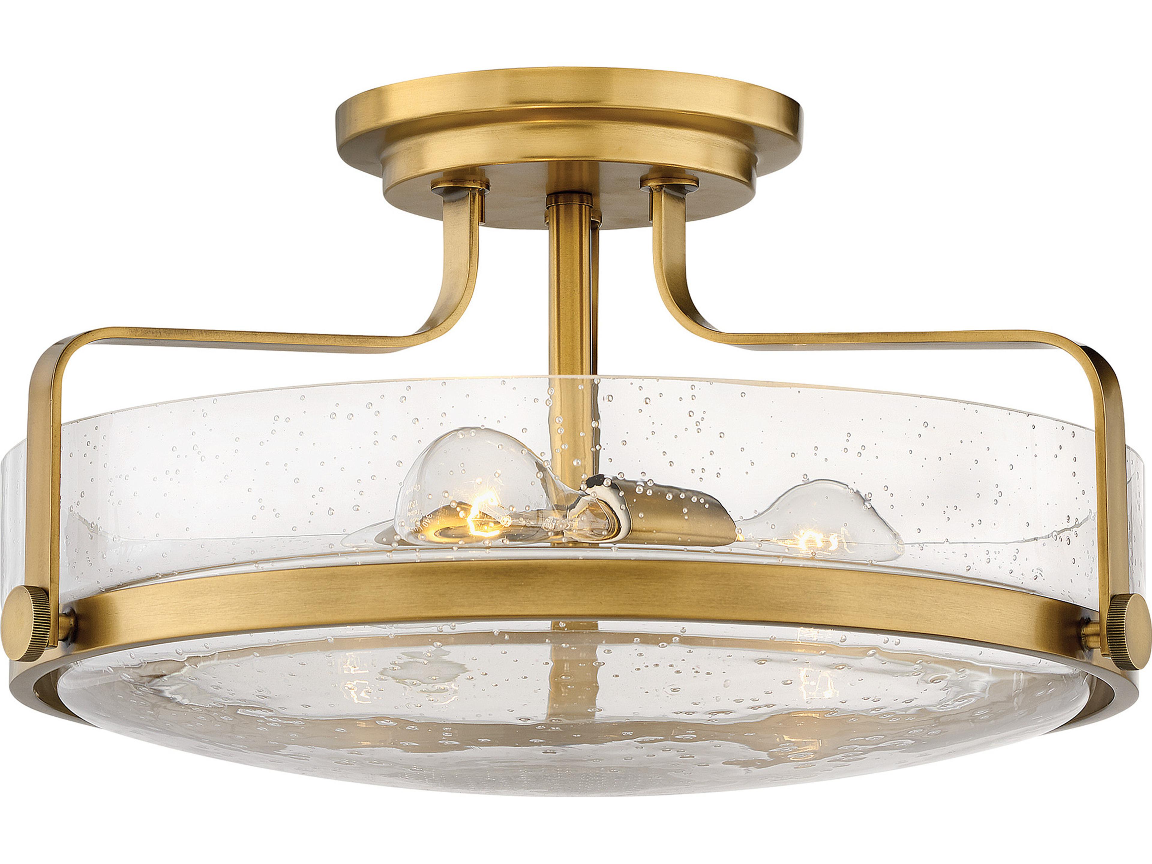 Harper 3-Light Heritage Brass Glass Drum Semi Flush Mount