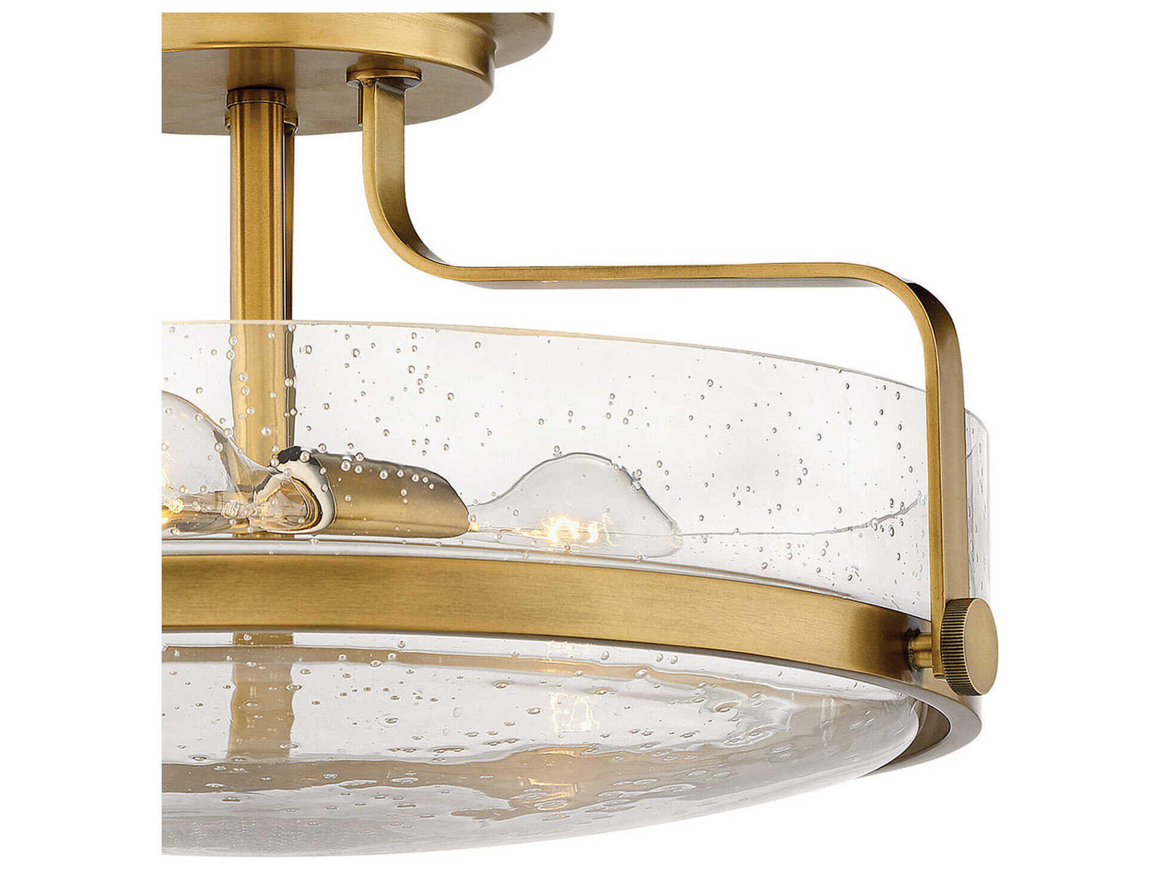 Hinkley Harper 3-Light Heritage Brass Glass Drum Semi Flush Mount