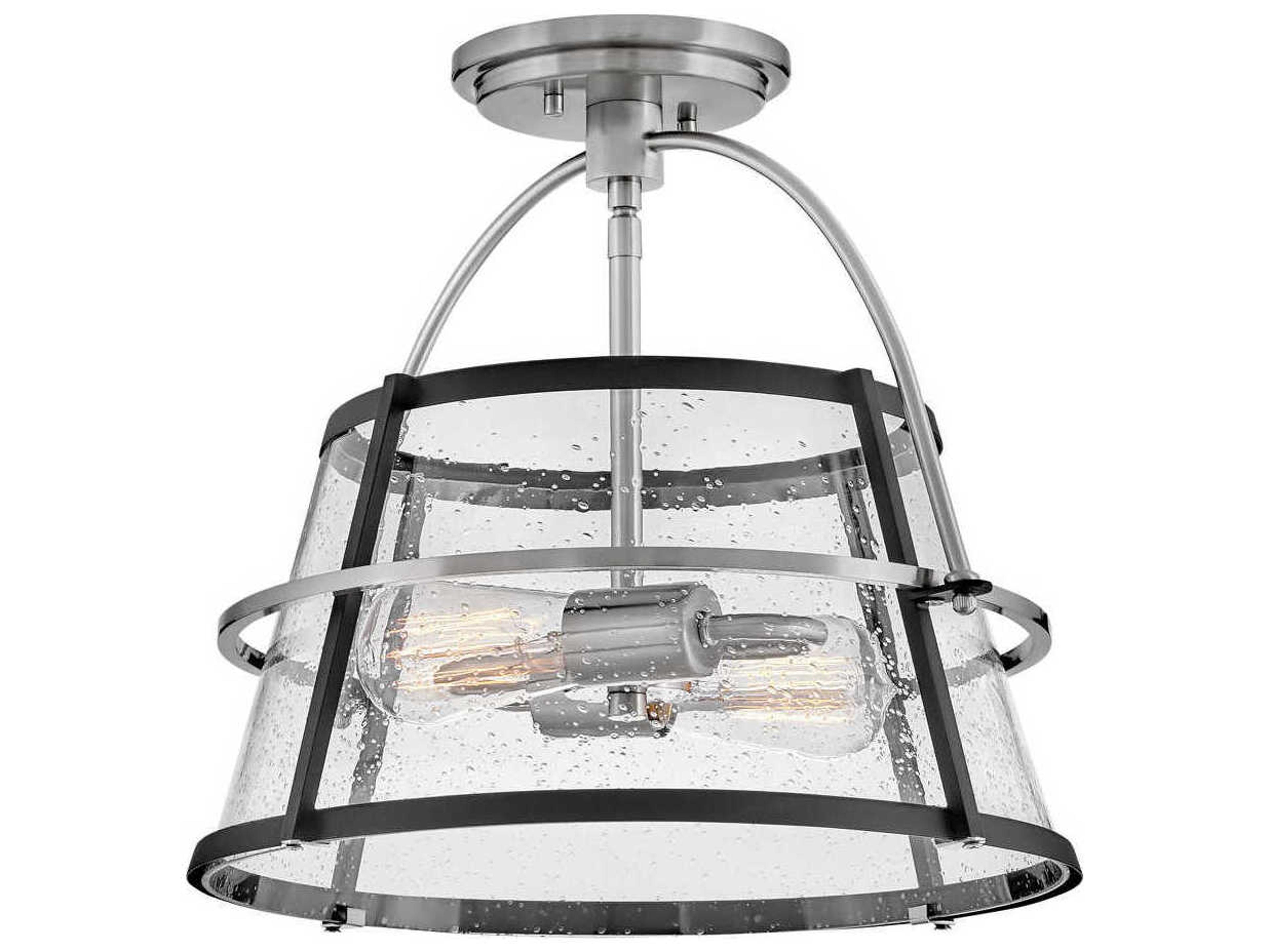 Tournon 2-Light Brushed Nickel Black Glass LED Semi Flush Mount