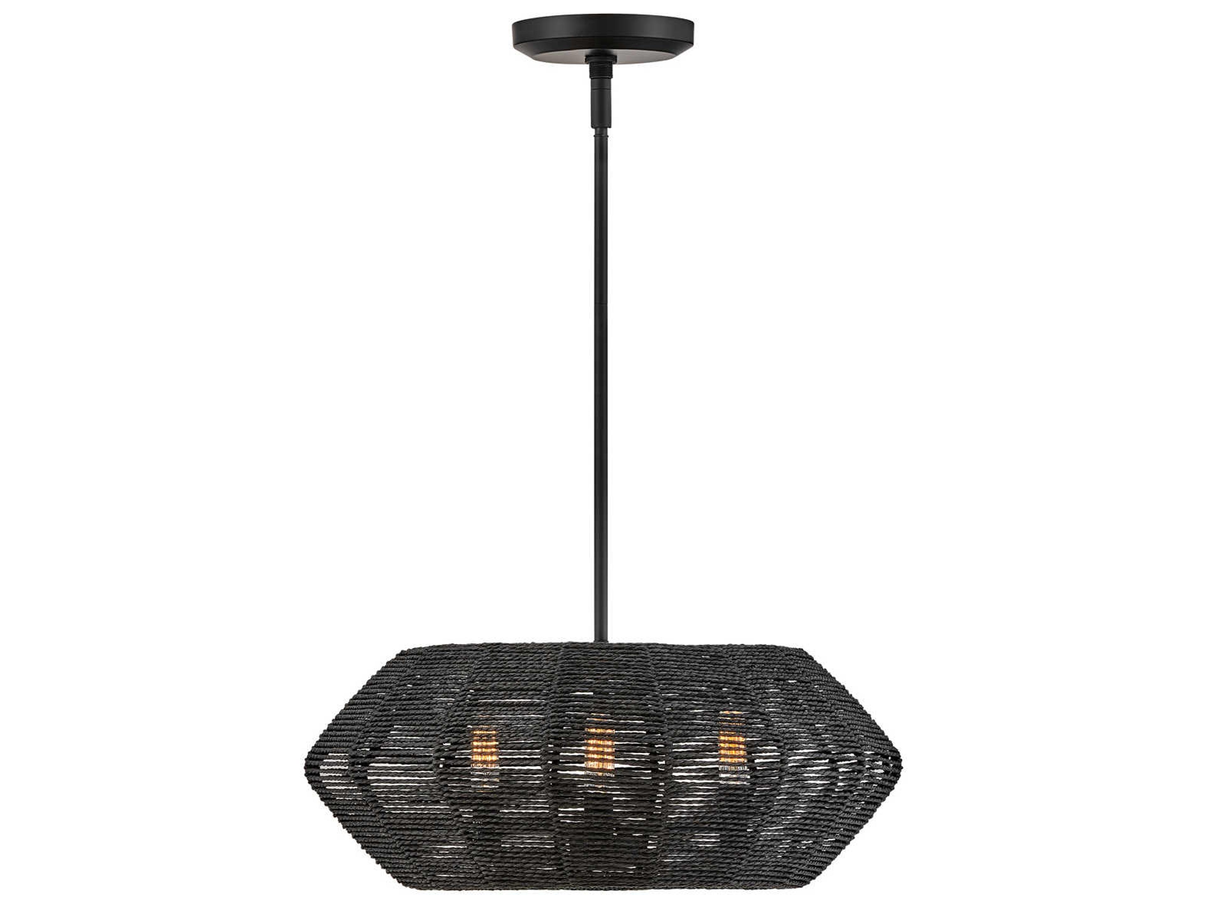 Luca 3-Light Black Rattan Candelabra Chandelier