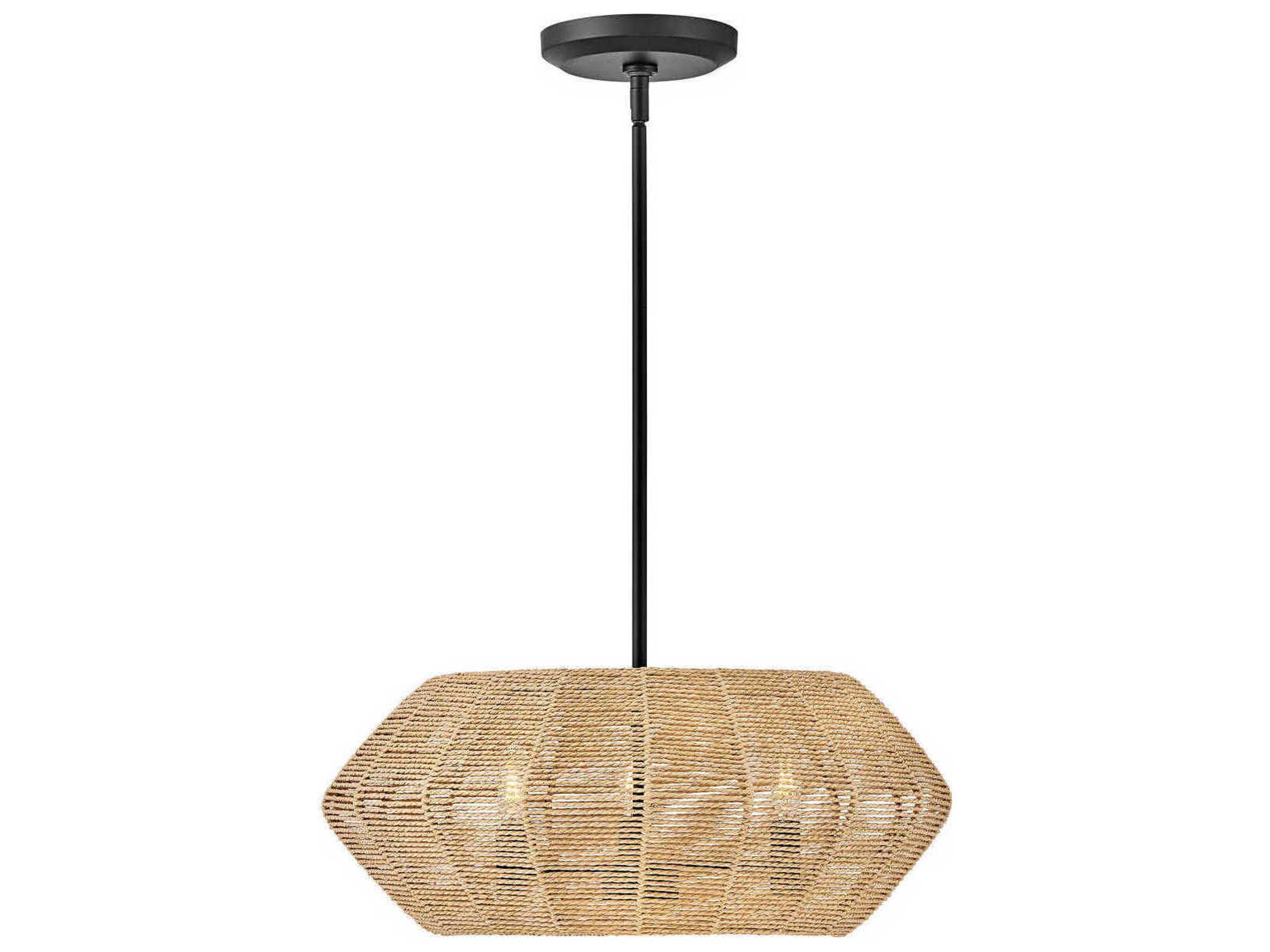 Luca 3-Light Black Camel Rattan Candelabra Chandelier