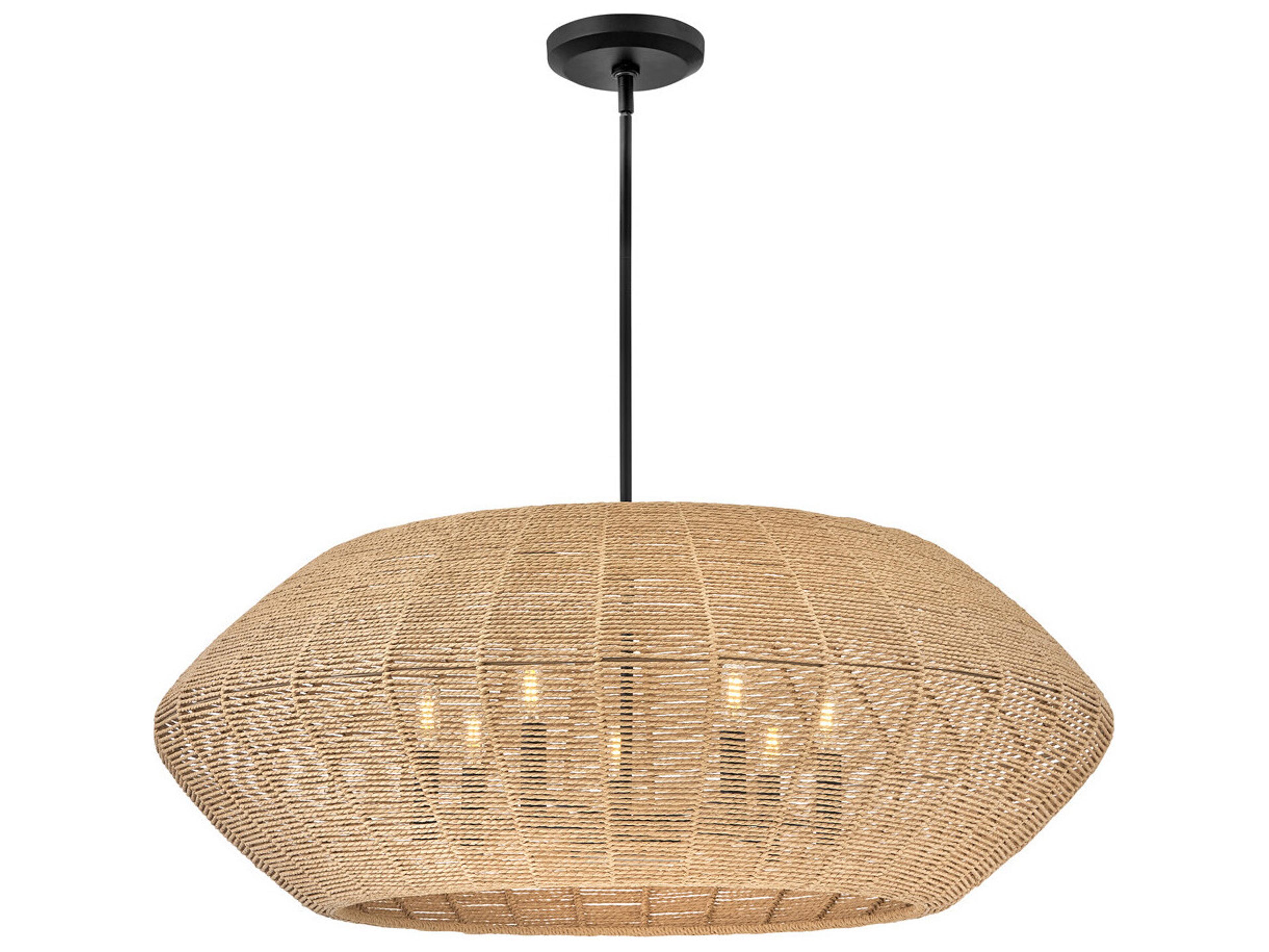 Hinkley Luca 7-Light Black Camel Rattan Candelabra Chandelier