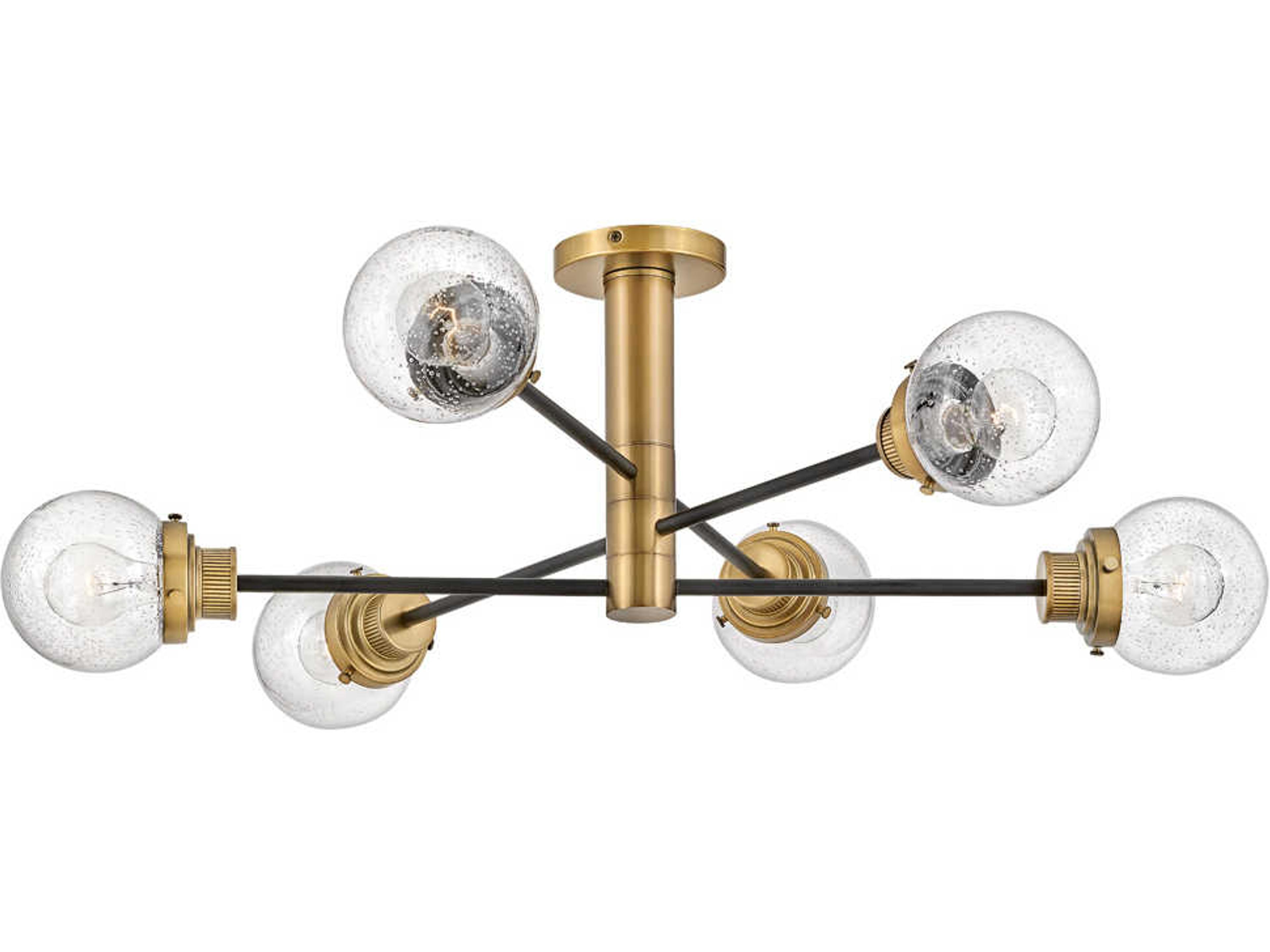 Poppy 6-Light Black Heritage Brass Glass Globe Semi Flush Mount