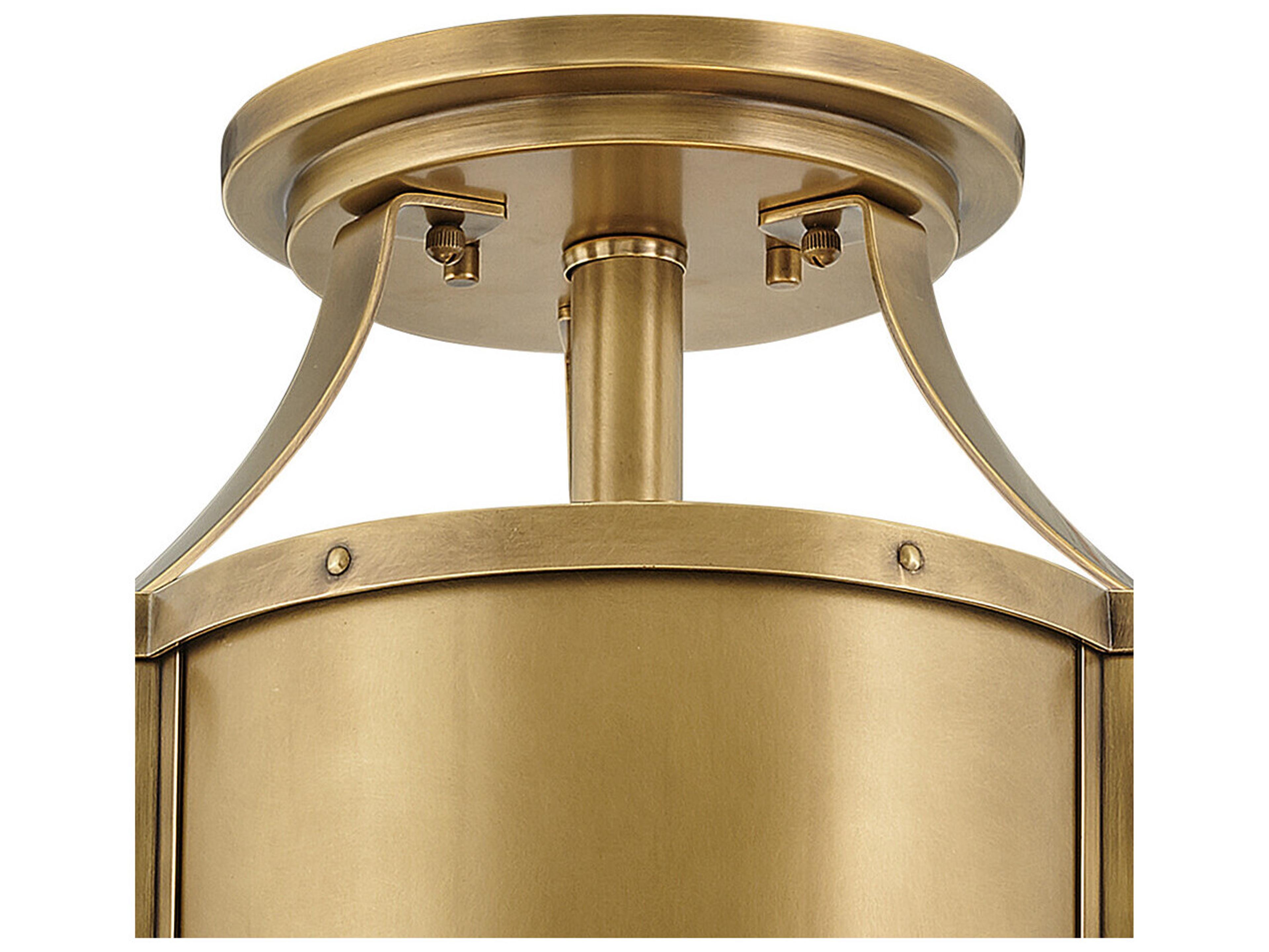 Hinkley Chance 3-Light Heritage Brass Glass Geometric Semi Flush Mount