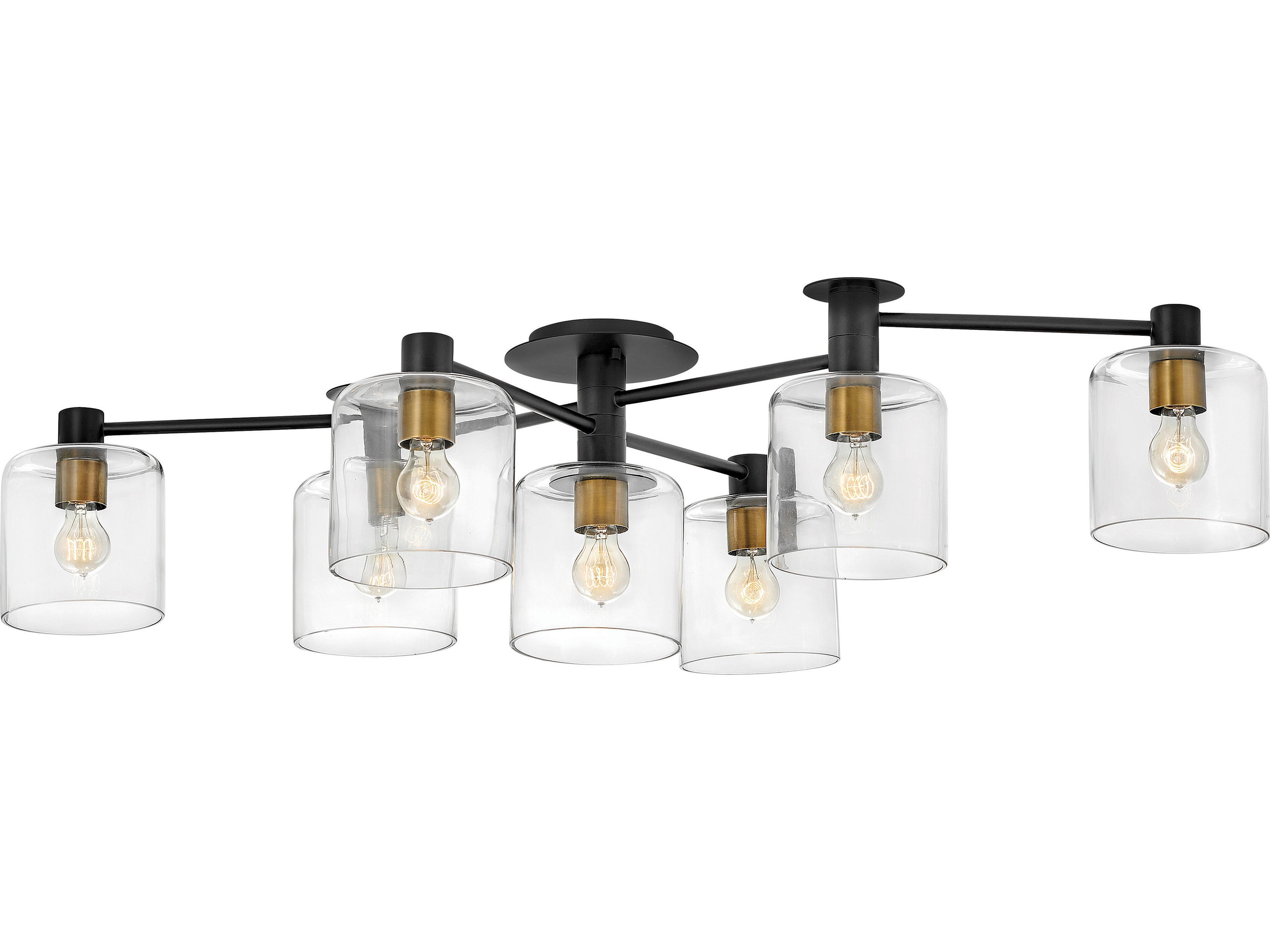 Hinkley Axel 7-Light Black Heritage Brass Cylinder Semi Flush Mount