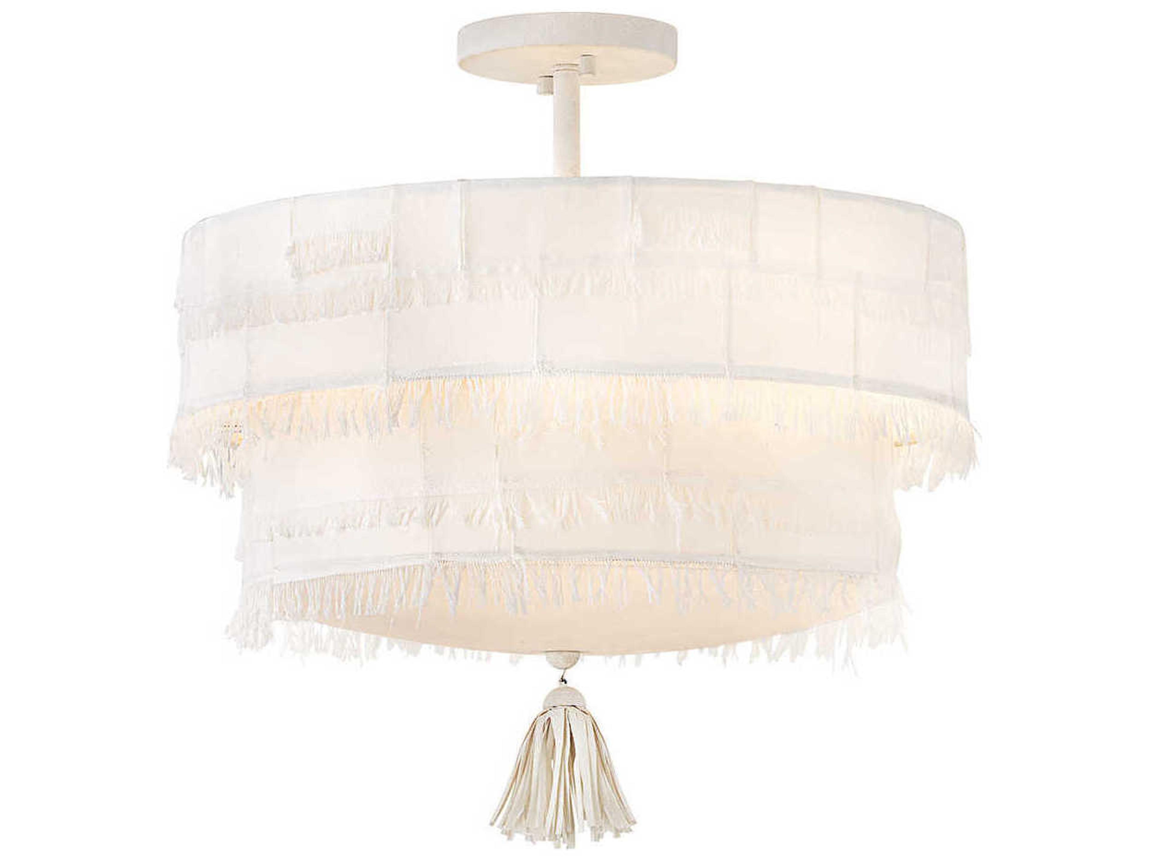 Baya 4-Light Textured Plaster White Drum Tiered Semi Flush Mount