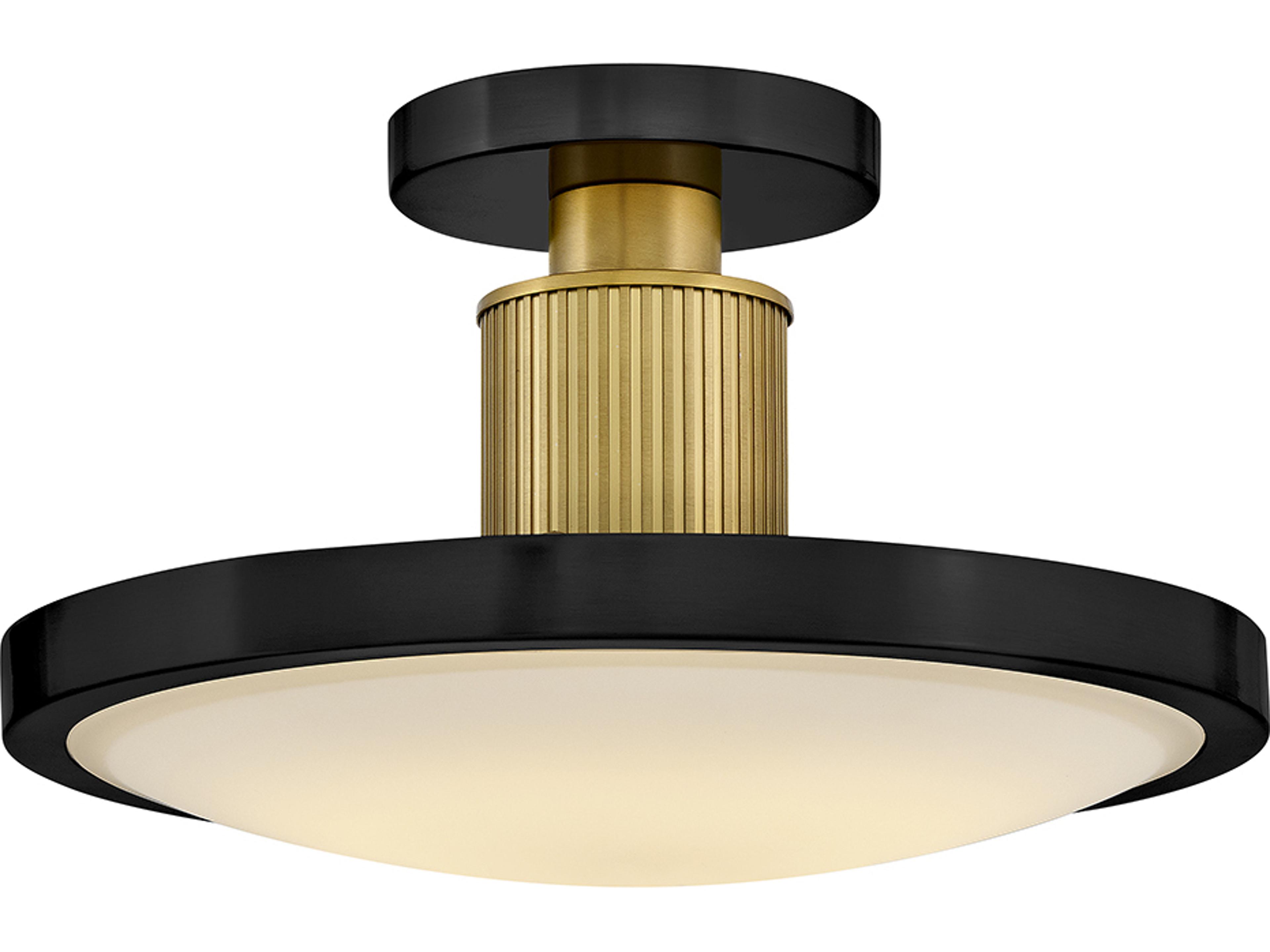 Kieran Black Lacquered Brass Round Semi Flush Mount