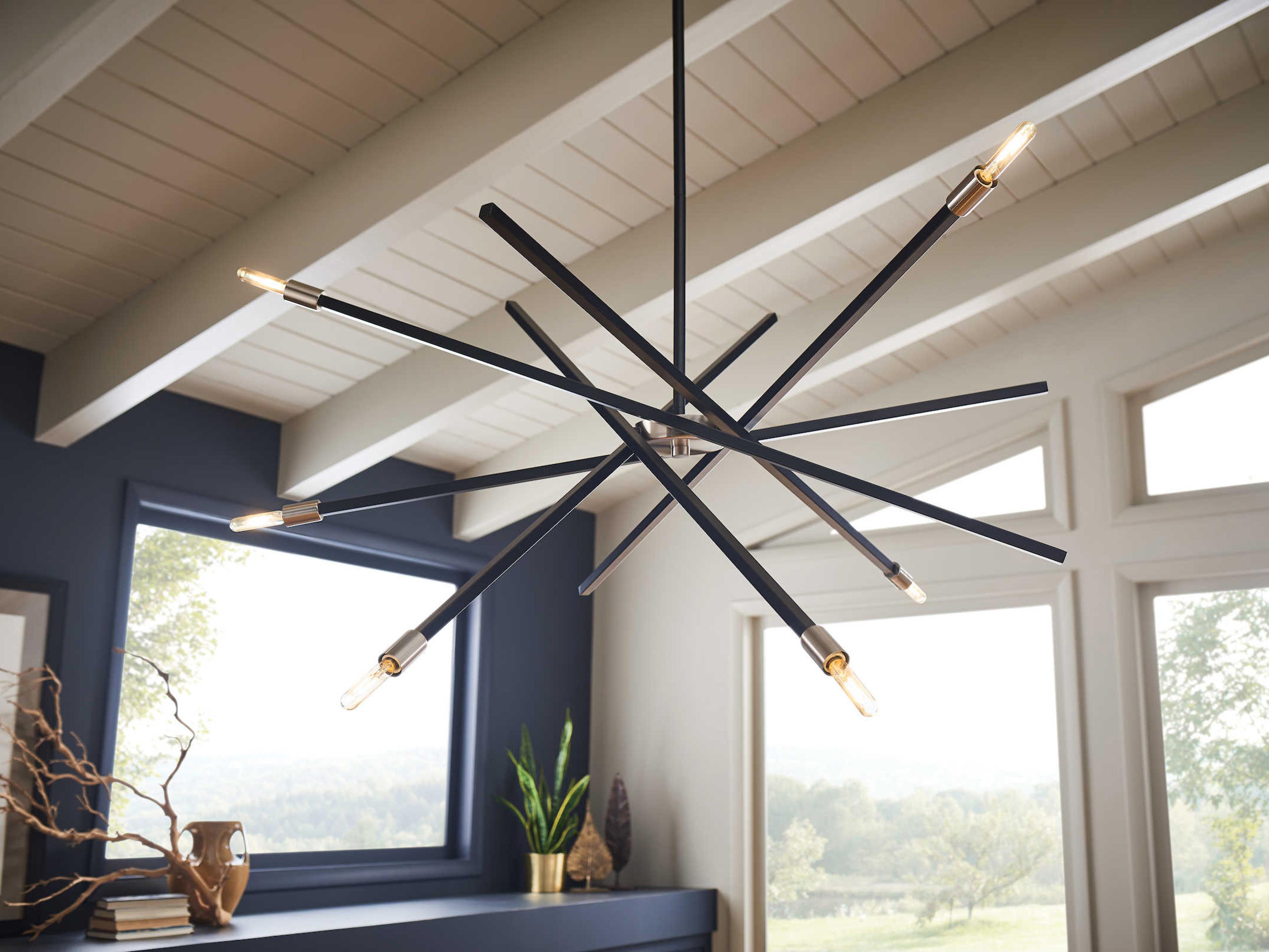 Hinkley Archer 6-Light Satin Black Candelabra Sputnik Chandelier