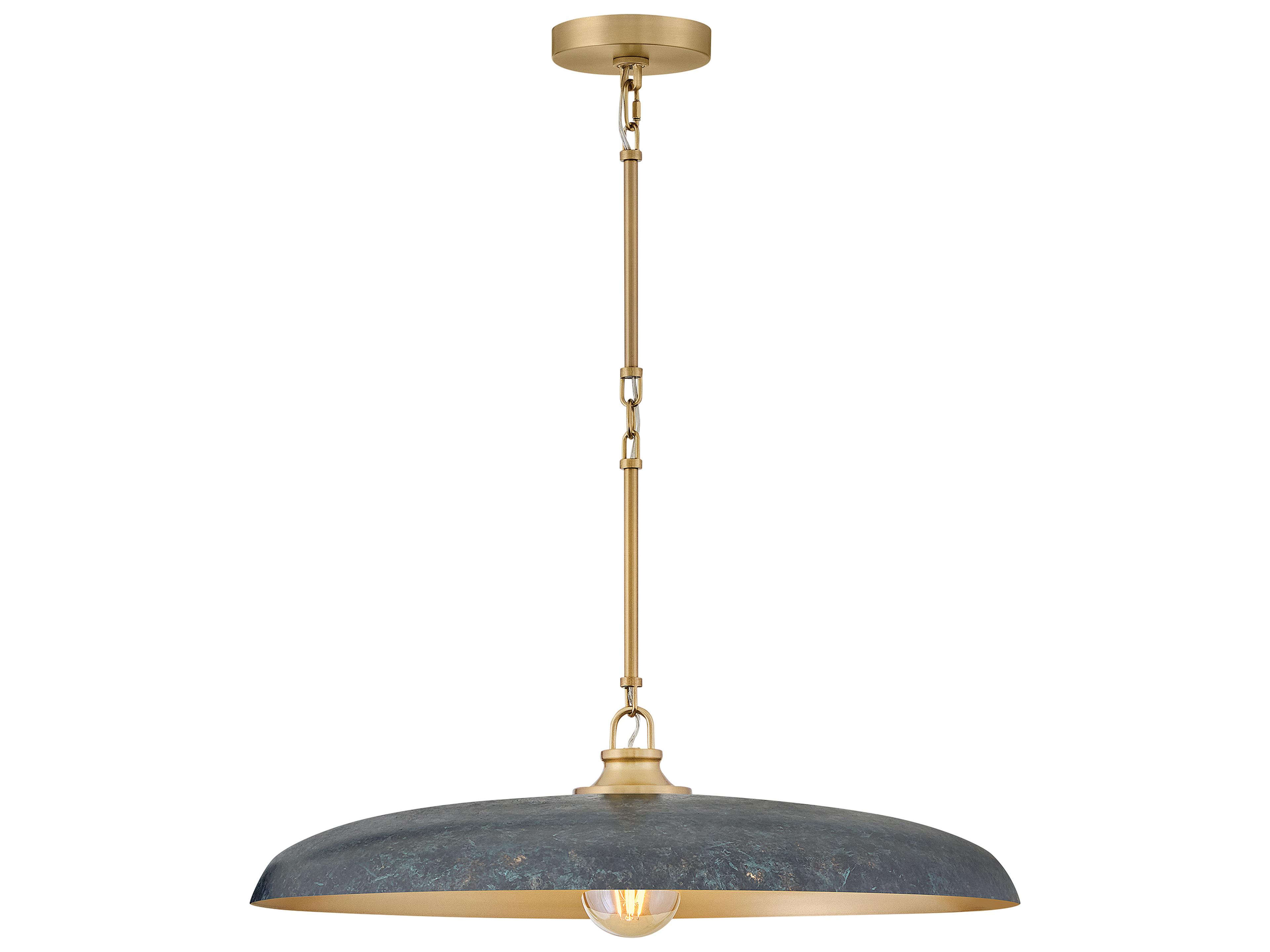 Sadie 1-Light Lacquered Brass Antique Verdigris Gray Round Pendant