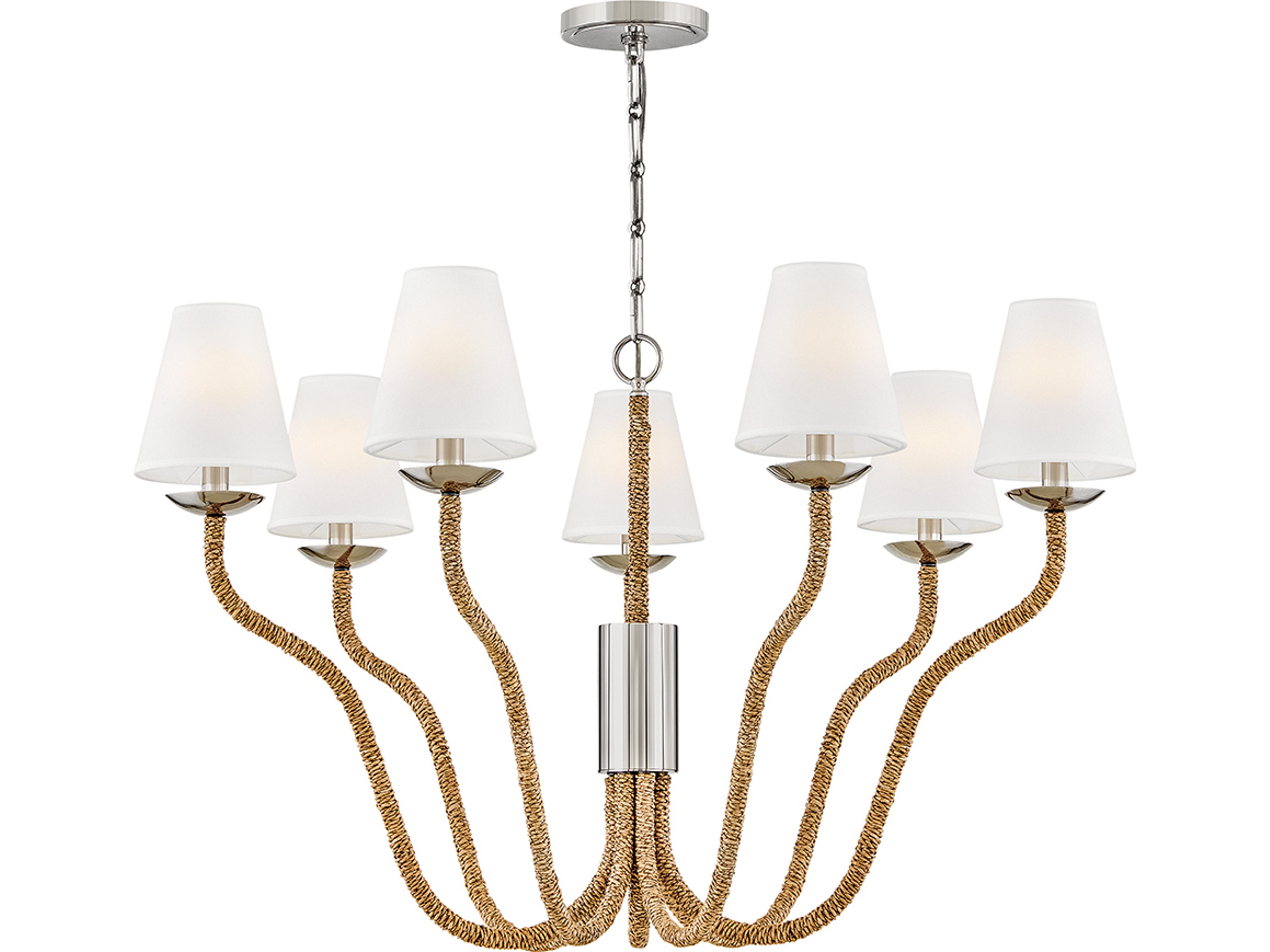 Harwich 7-Light Polished Nickel Natural Brown Bell Chandelier